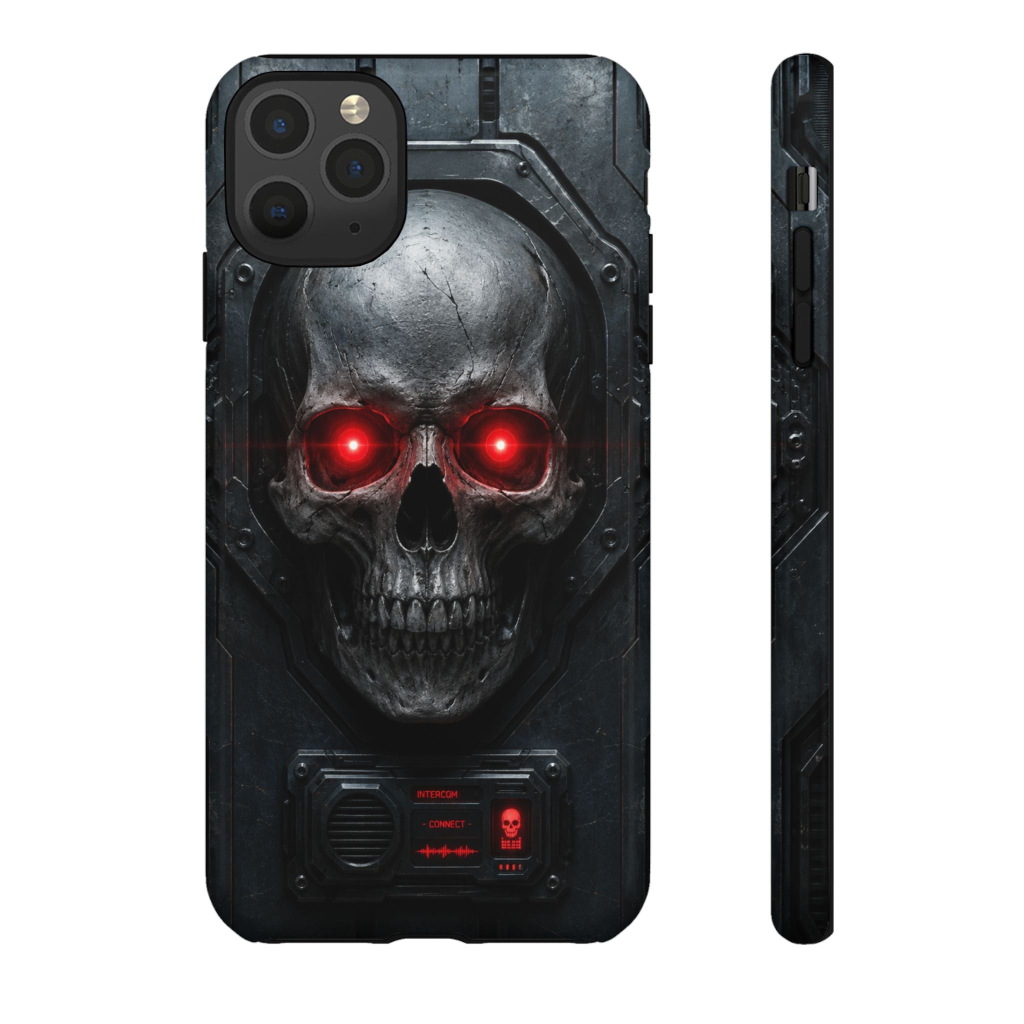 Skull Sentinel Phone Case — Red-Eyed Tactical Skull Protective Case