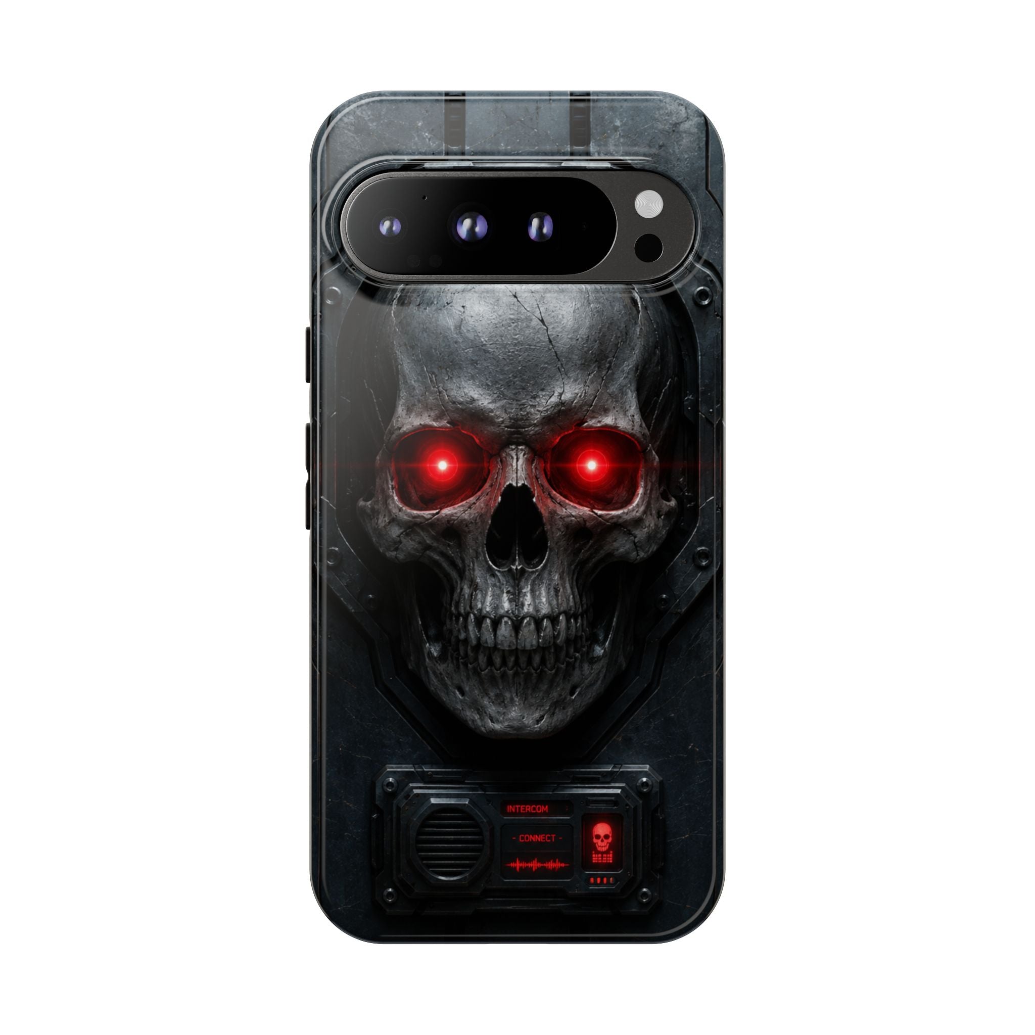 Skull Sentinel Phone Case — Red-Eyed Tactical Skull Protective Case