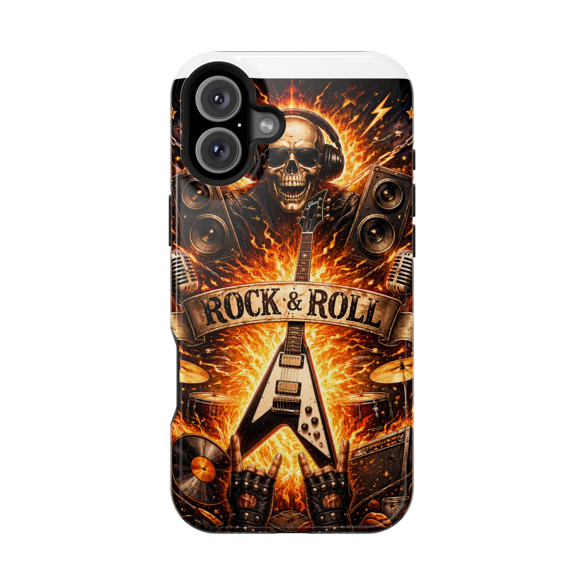 Rock & Roll Skull Guitar Phone Case — Magnetic Impact-Resistant