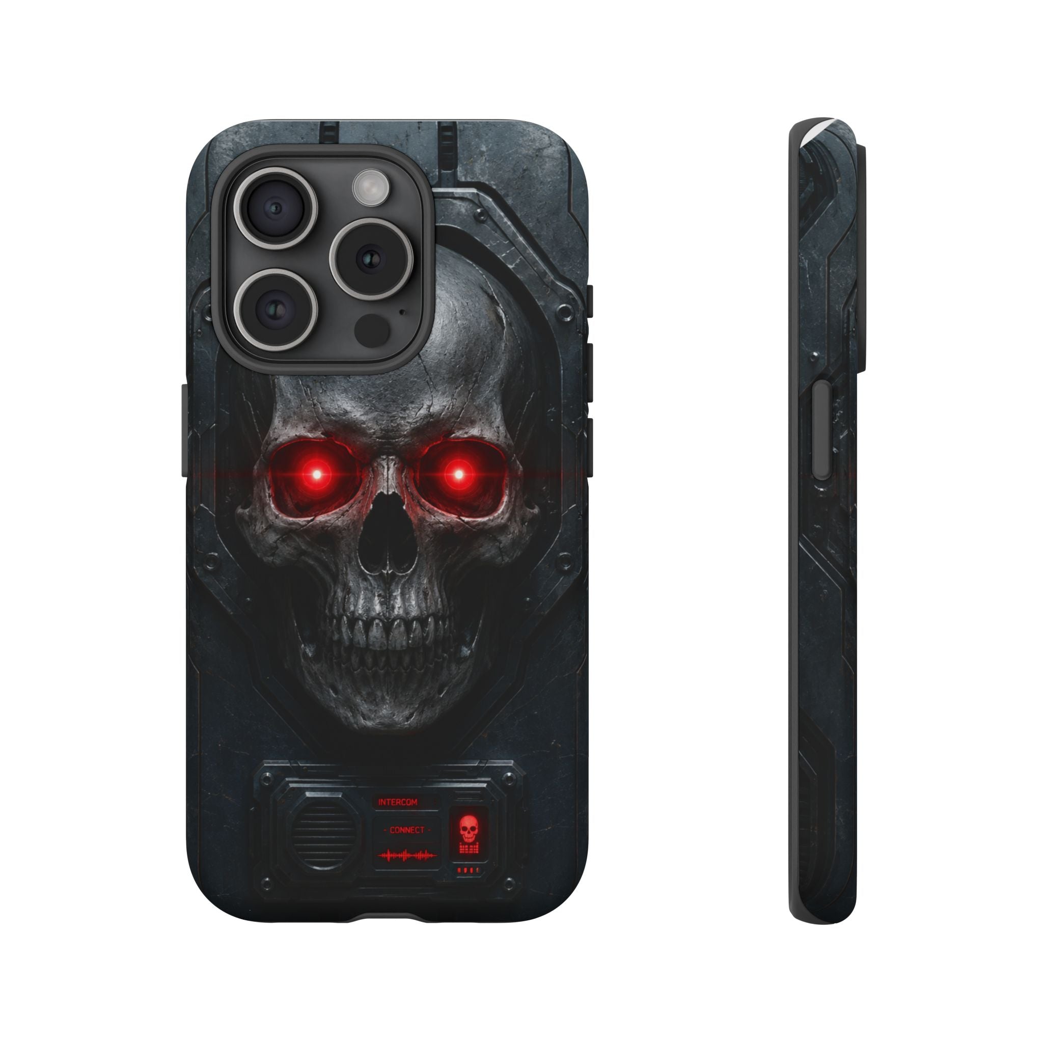 Skull Sentinel Phone Case — Red-Eyed Tactical Skull Protective Case