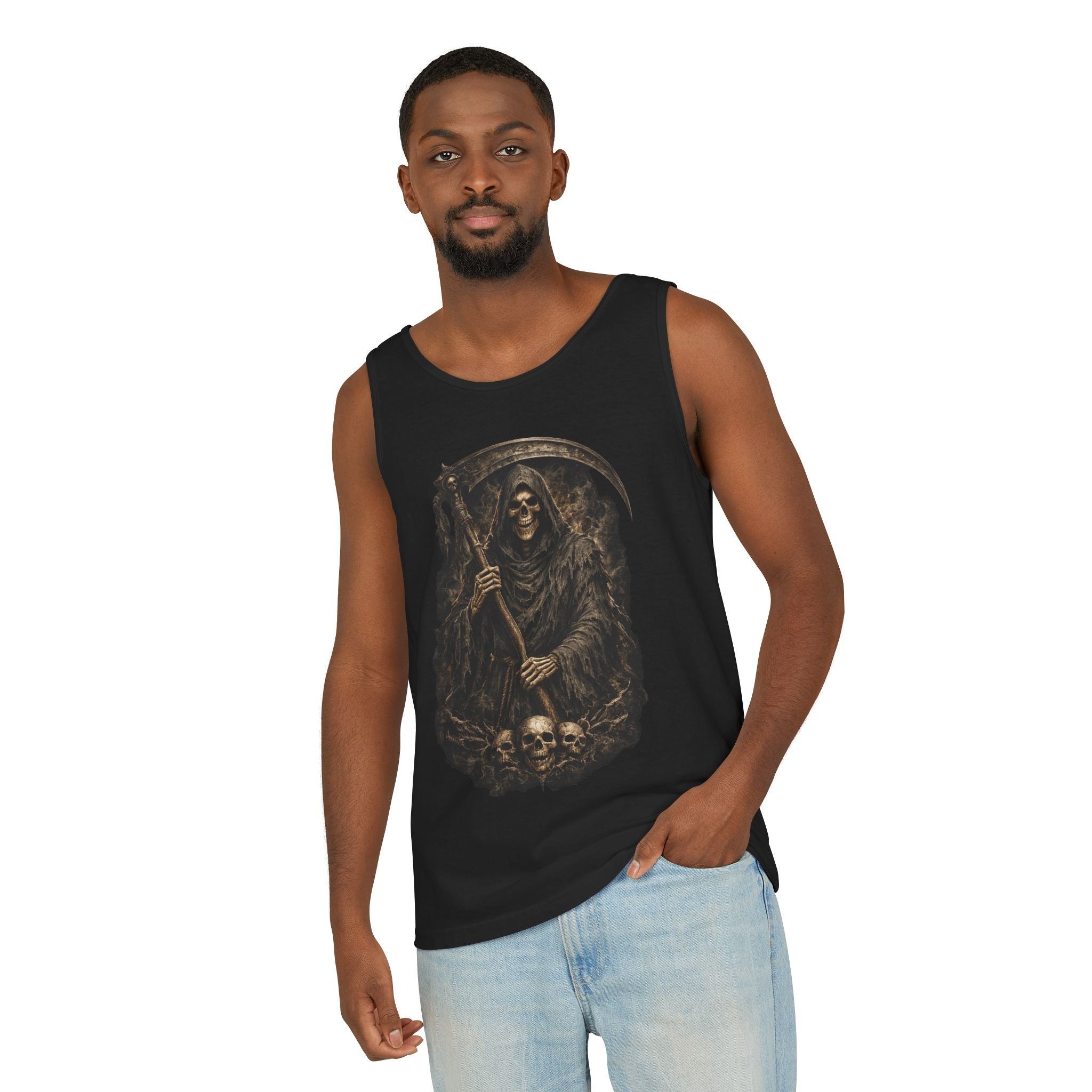 Reaper Scythe Tank Top — Gothic Grim Reaper Skull Graphic