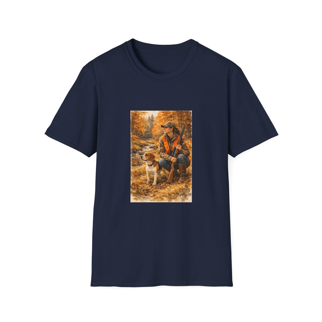 Hunting With Dog Tee — Autumn Camouflage Retriever Forest Shirt