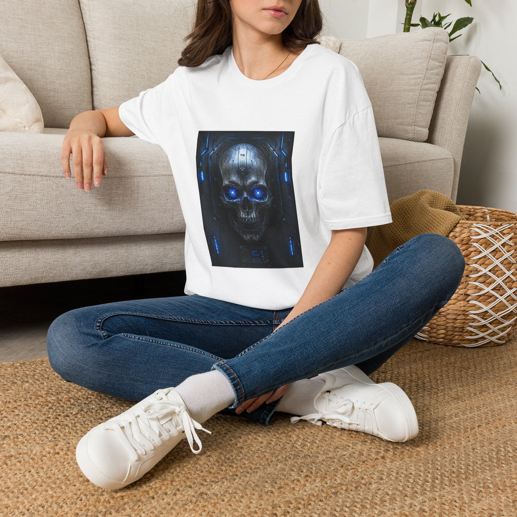 Skull Cyberpunk T-Shirt — Blue Glowing Skull Sci‑Fi Graphic Tee