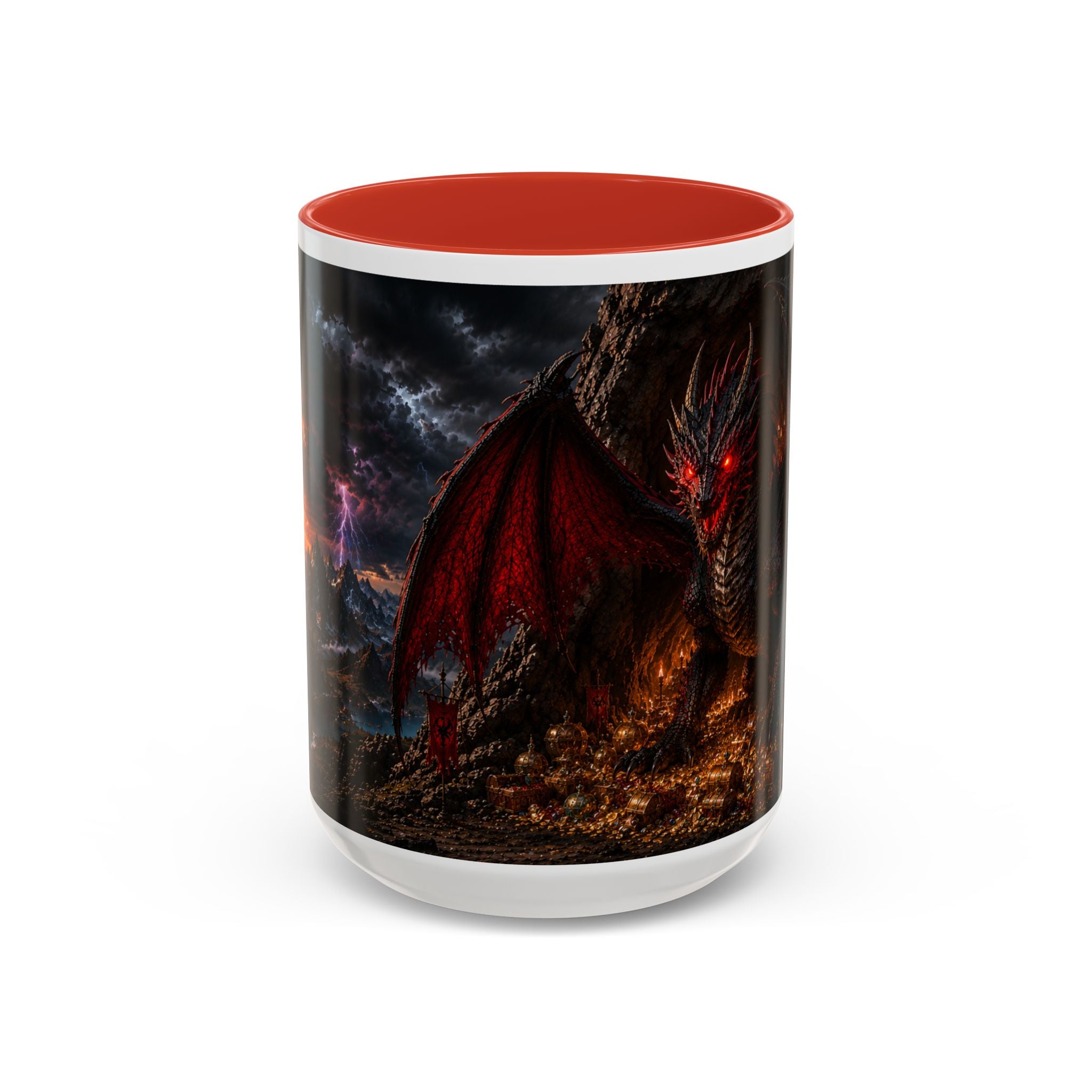 Dragon Coffee Mug — Dark Fantasy Red-Eyed Dragon Accent Mug (11/15oz)