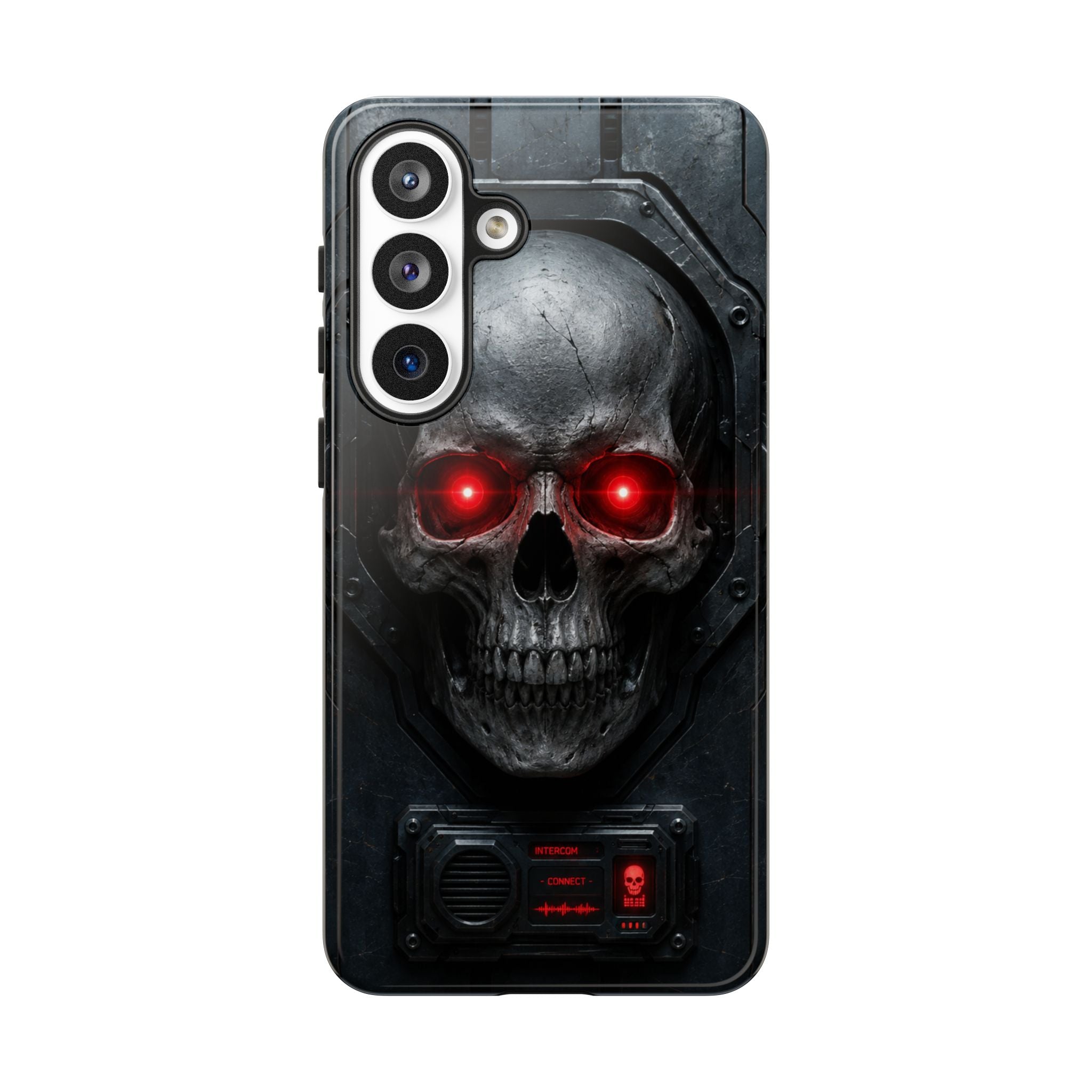 Skull Sentinel Phone Case — Red-Eyed Tactical Skull Protective Case