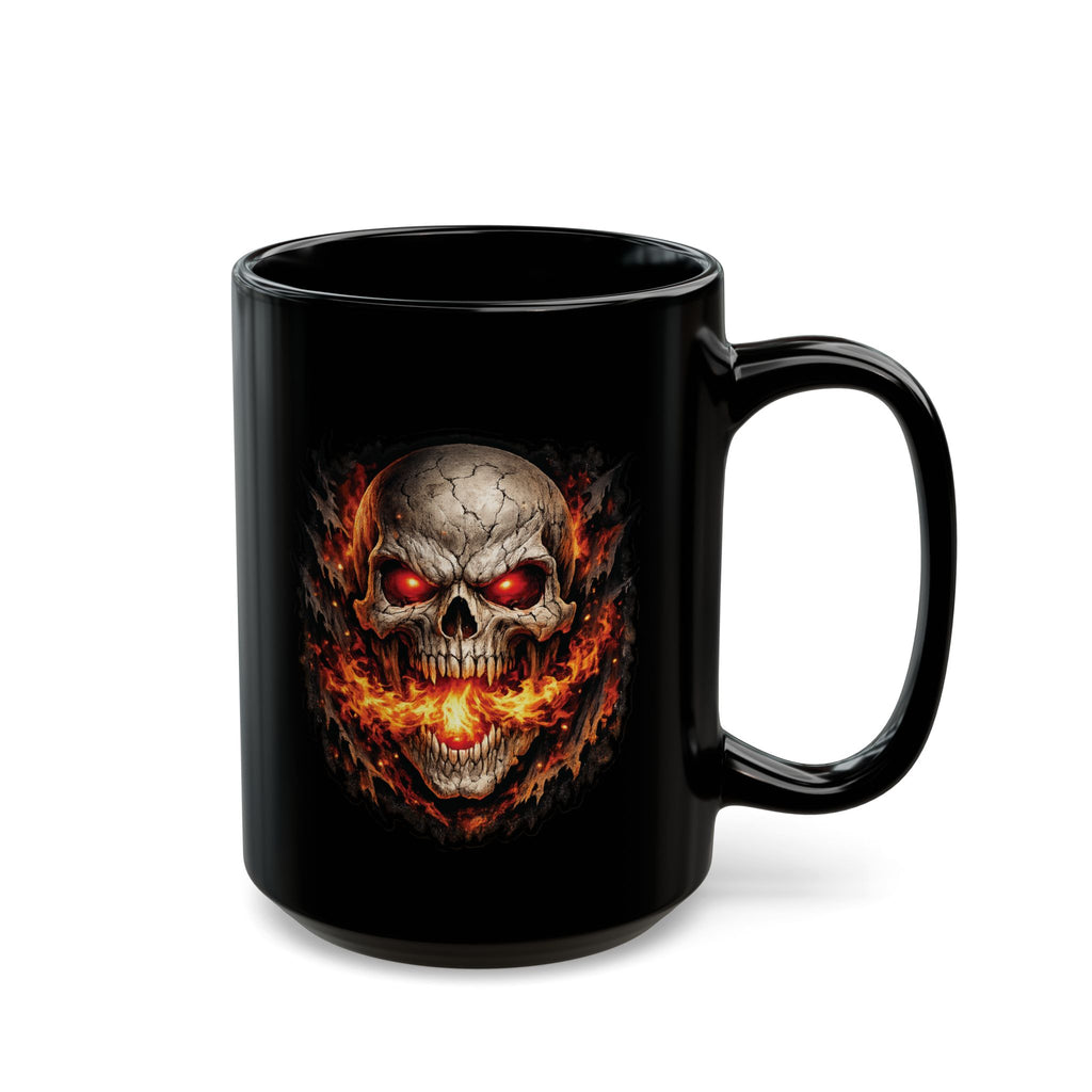 Flaming Skull Coffee Mug – Gothic Skull with Fiery Eyes (11oz & 15oz)