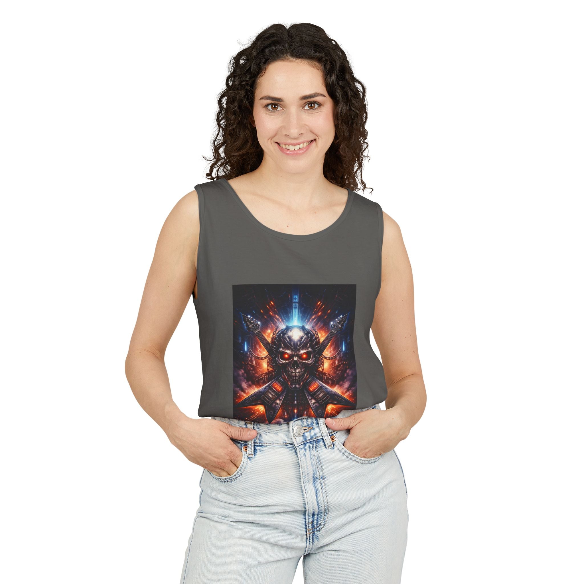 Skull Cyberpunk Tank Top — Neon Sci‑Fi Demon Graphic