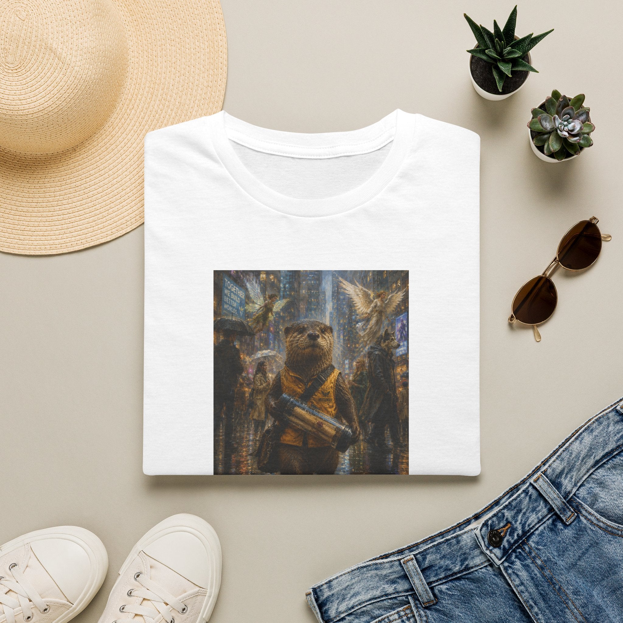 Messenger Otter Graphic Tee — Whimsical Otter Art Shirt