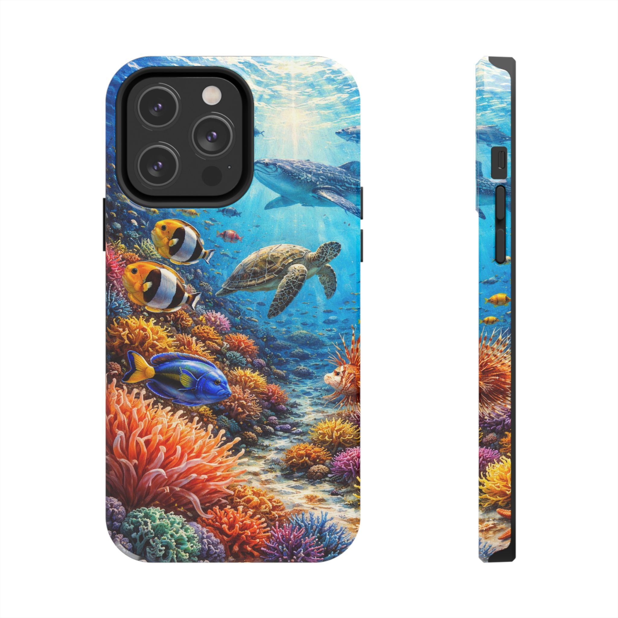Ocean Reef Tough Phone Case — Colorful Sea Turtle & Tropical Fish Design