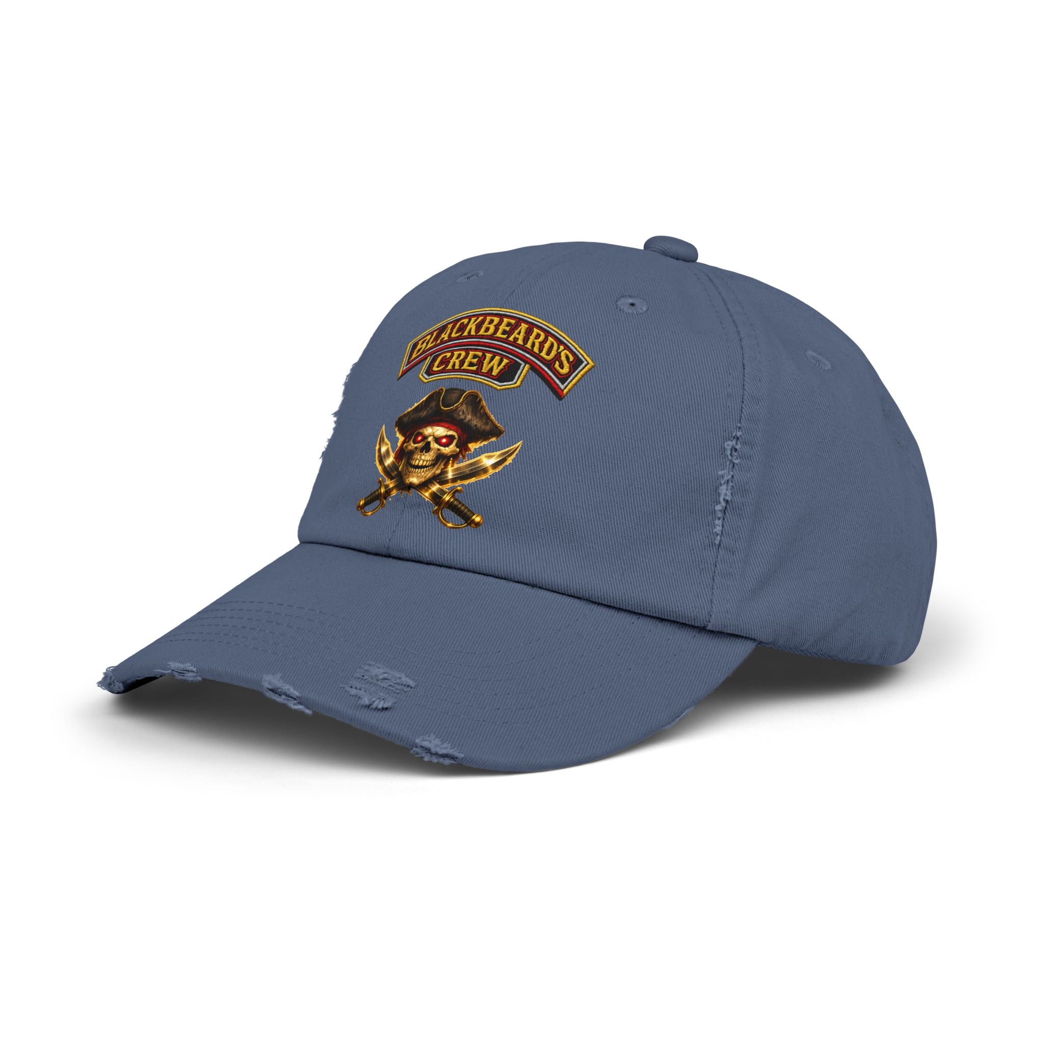 Blackbeard's Crew Distressed Baseball Cap — Pirate Skull Patch Hat
