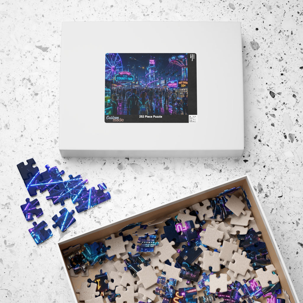Futuristic County Fair Neon Night Jigsaw Puzzle — Carnival Lights 252/520/1014 pc