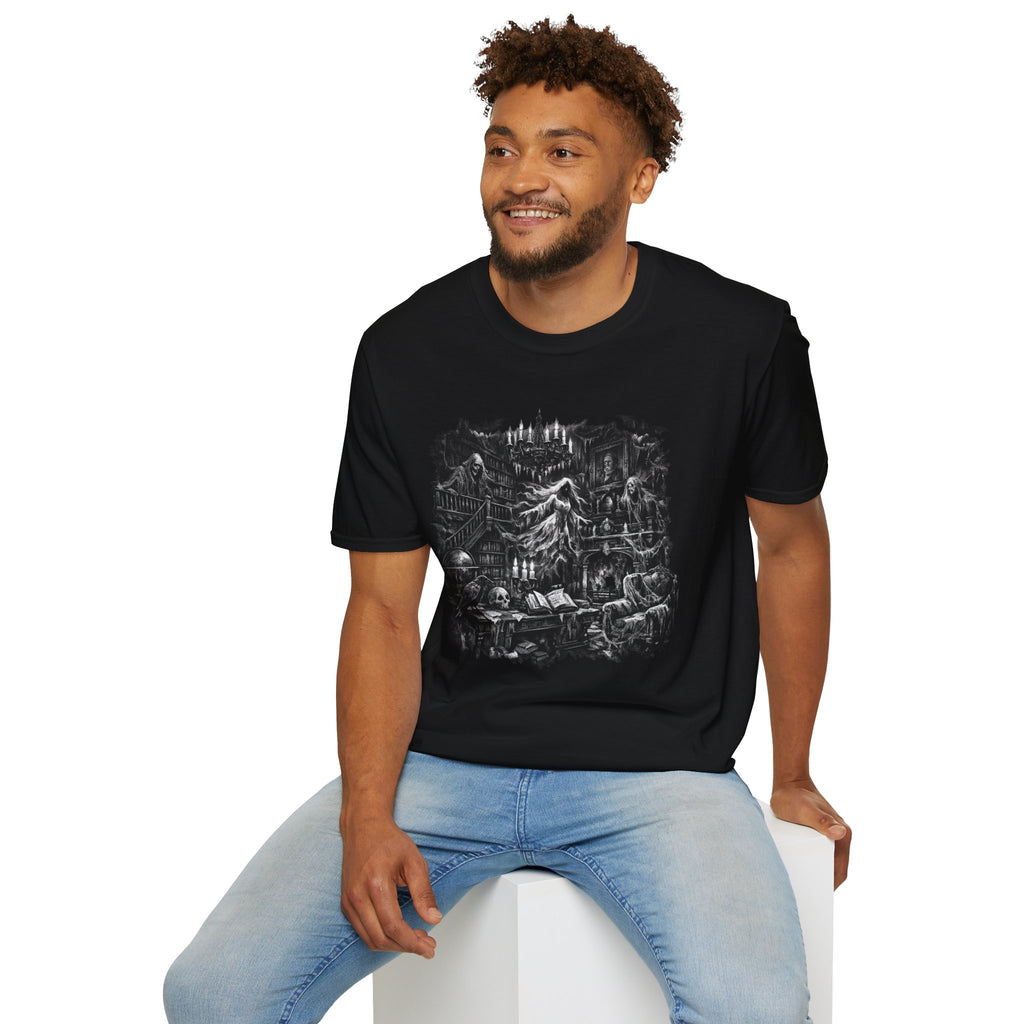Gothic Haunted Manor T-Shirt — Ghostly Candlelit Night Design
