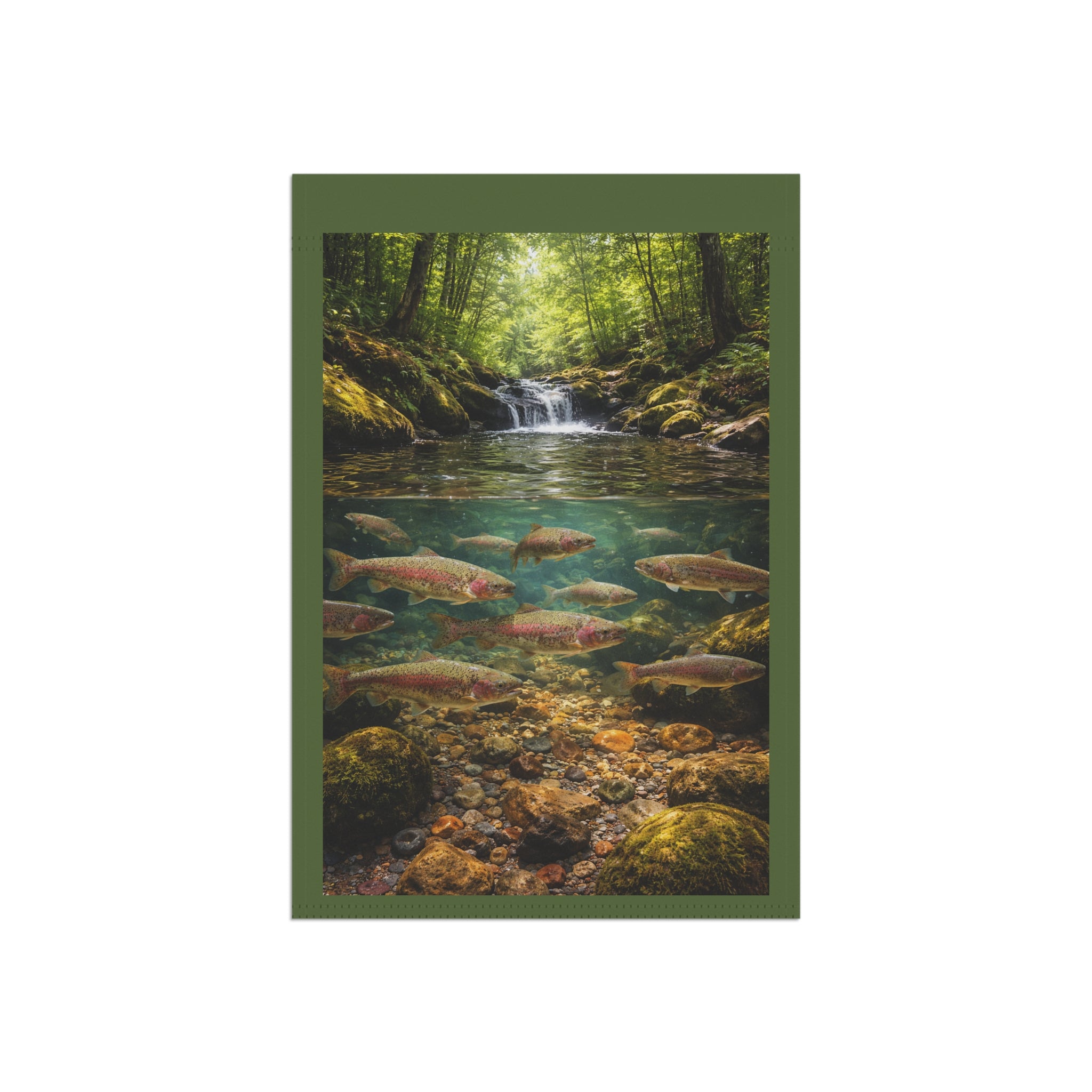 Trout Stream Garden Flag – Woodland Waterfall Yard Banner