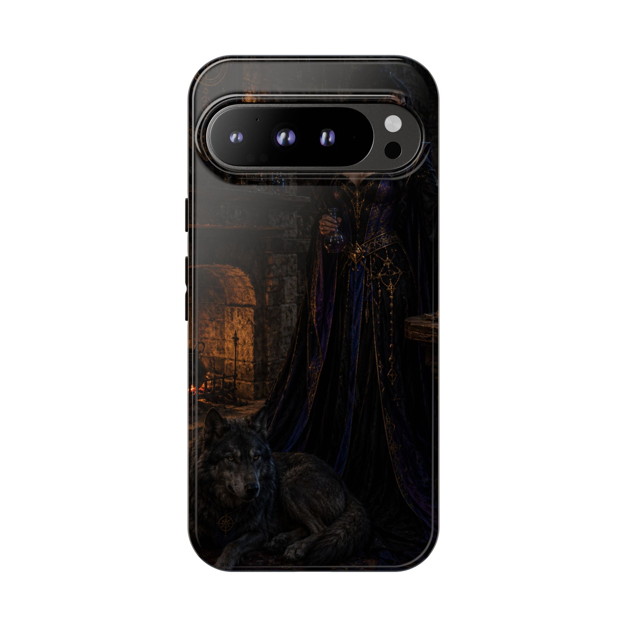 Gothic Witch Phone Case — Dark Fantasy Wolf & Fireplace Tough Case