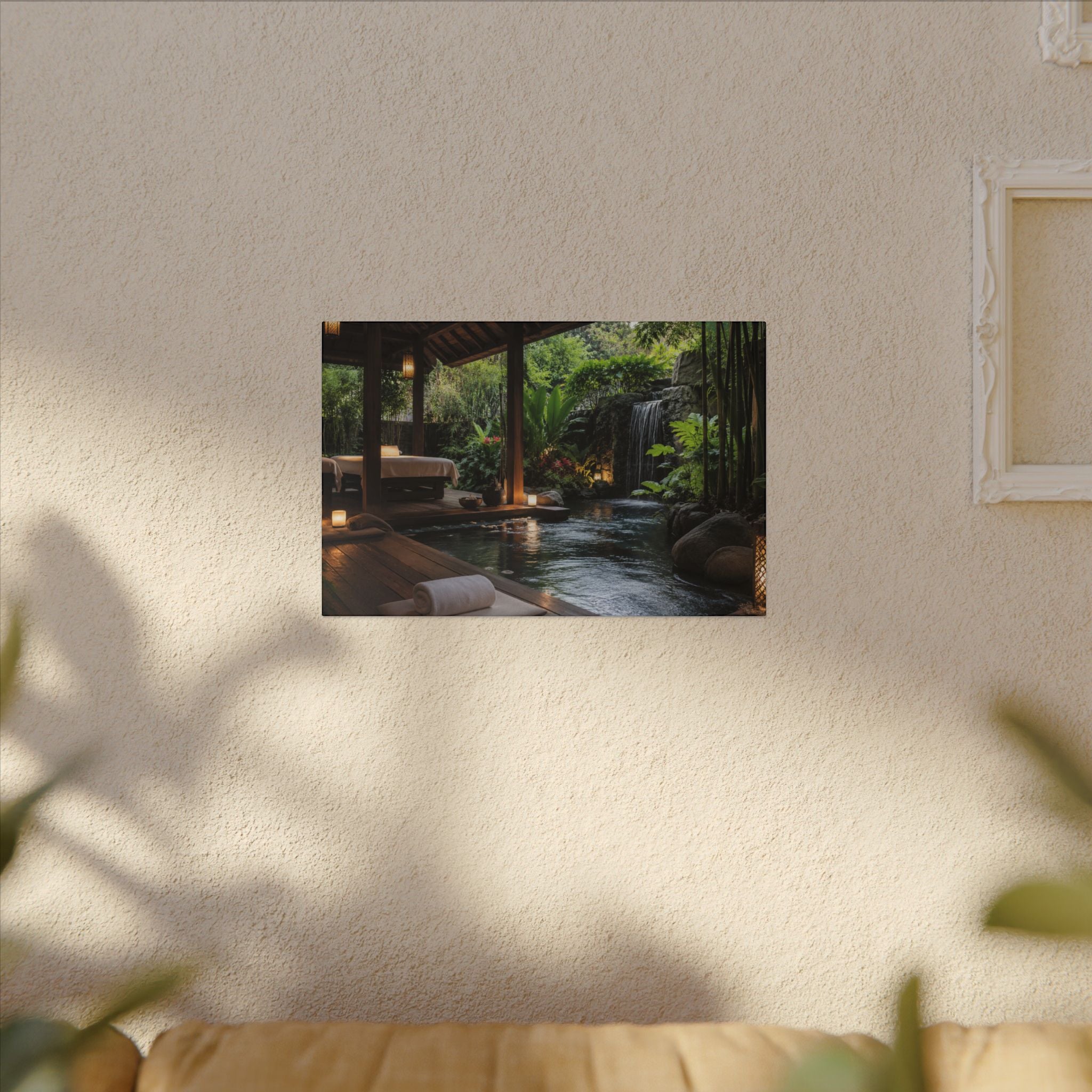 Spa Retreat Canvas Print — Tropical Waterfall Relaxation Wall Art