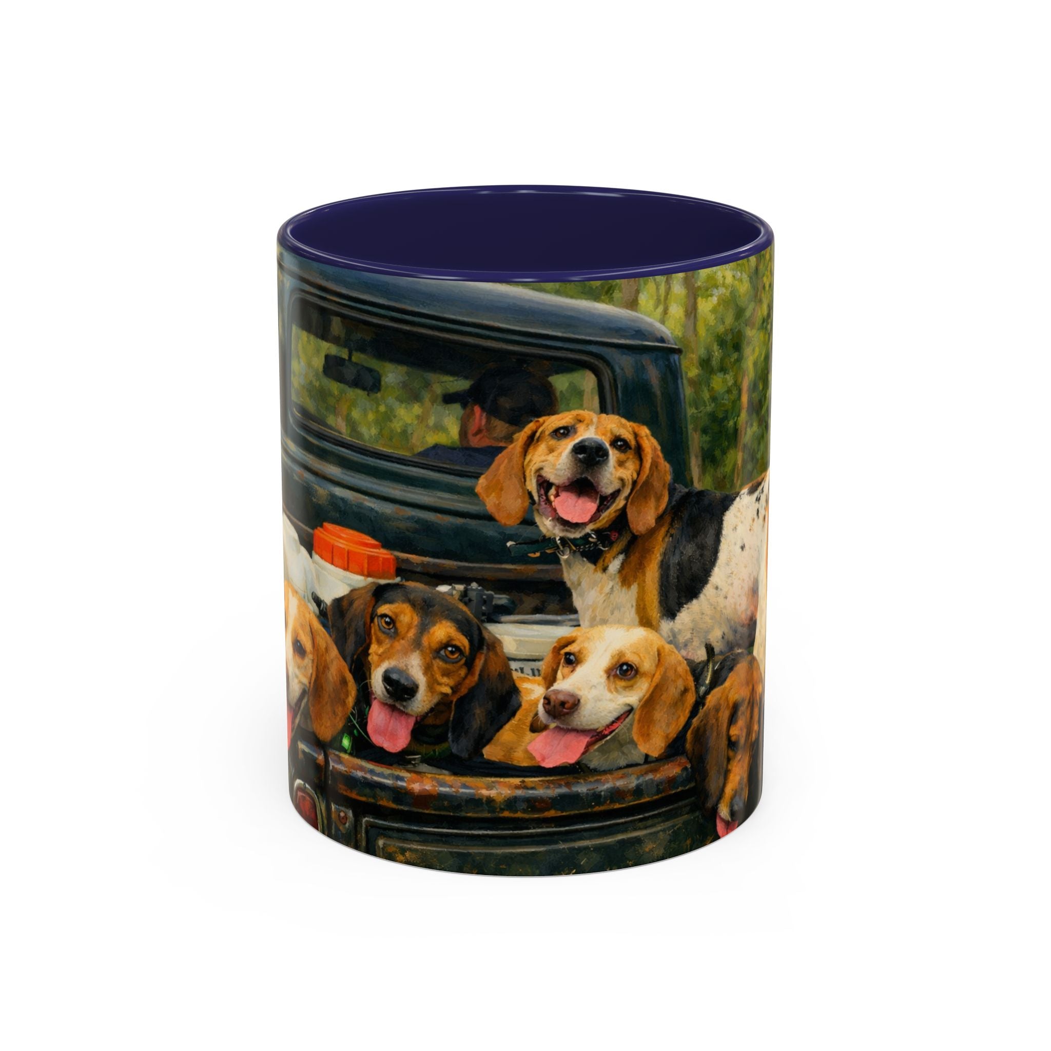 Suzu's Beagle Pack Coffee Mug — Dogs in Truck Accent Ceramic Mug (11/15oz)
