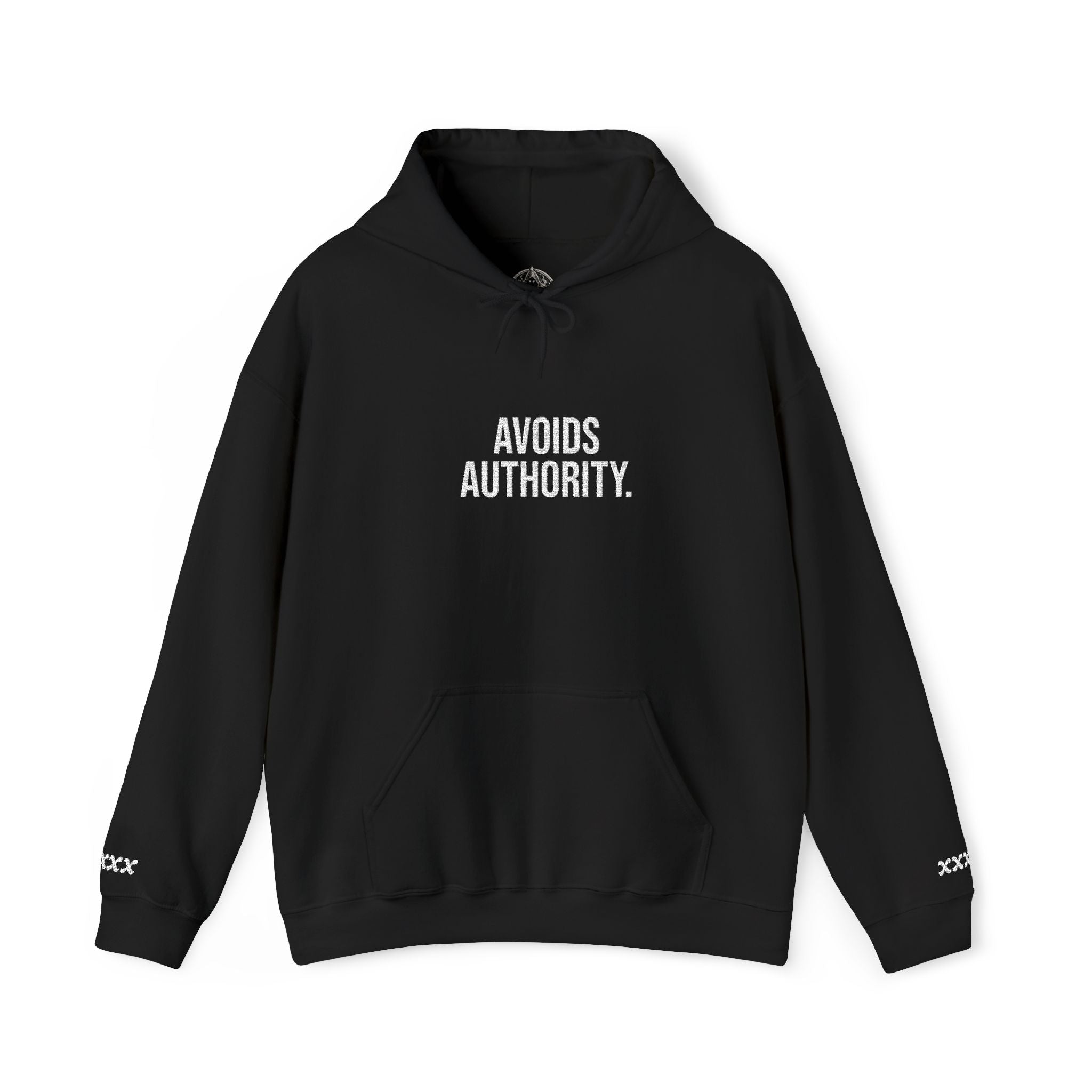 Avoids Authority Hoodie — Rebellious Embroidered Pullover