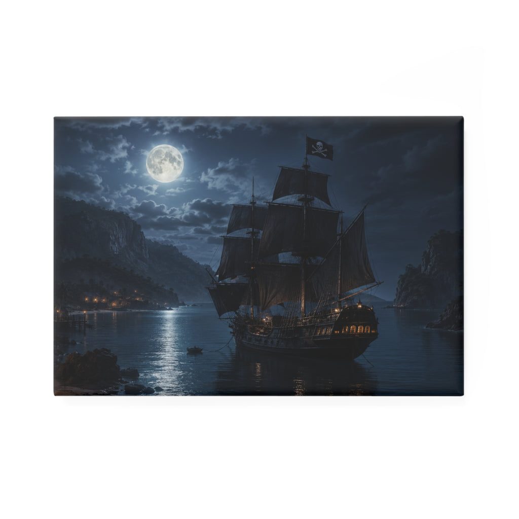 Pirate Ship Moonlight Rectangle Magnet — Nautical Gothic Nightscape Refrigerator Magnet