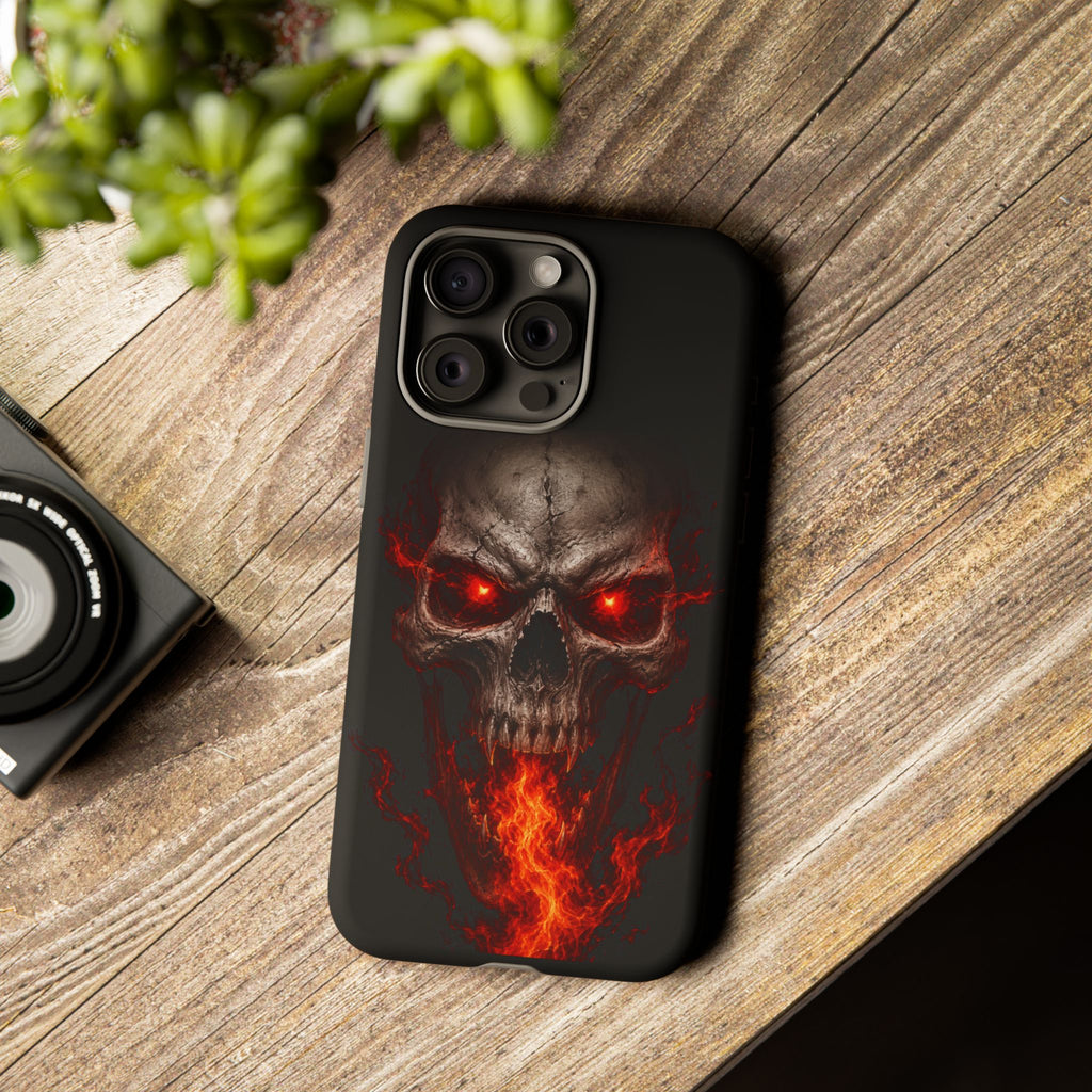 Flaming Skull Tough Case — Heavy-Duty Phone Case with Red-Eye Skull Design