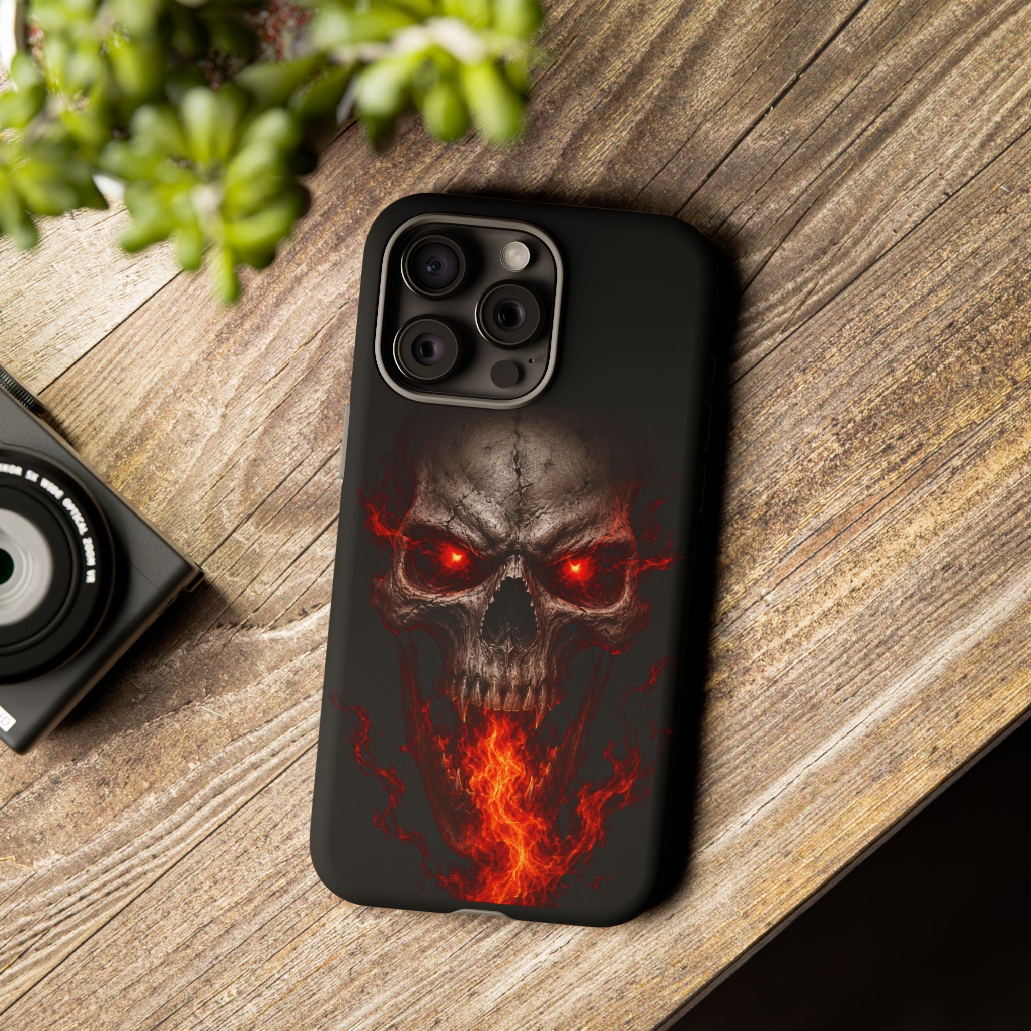 Flaming Skull Tough Case — Heavy-Duty Phone Case with Red-Eye Skull Design