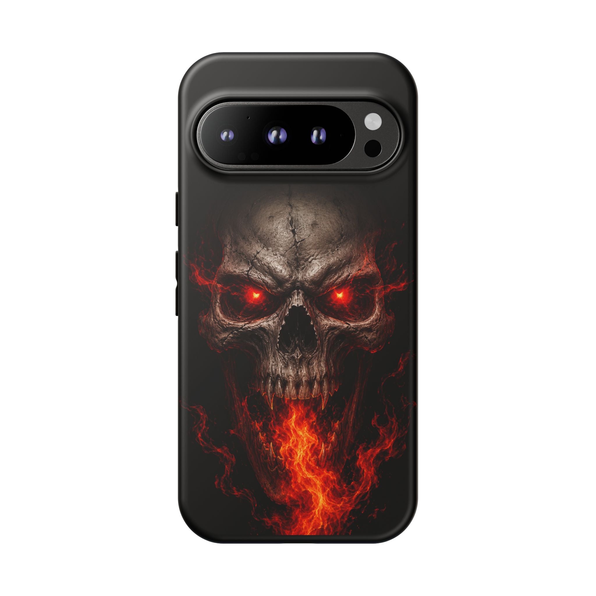 Flaming Skull Tough Case — Heavy-Duty Phone Case with Red-Eye Skull Design