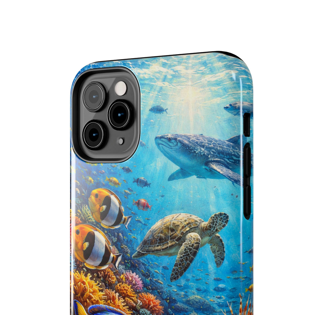 Ocean Reef Tough Phone Case — Colorful Sea Turtle & Tropical Fish Design