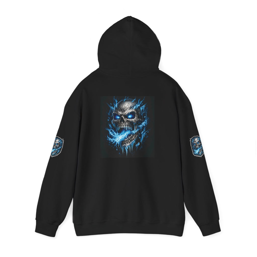 Skull Hoodie — Blue Cyber Skull Graphic Pullover