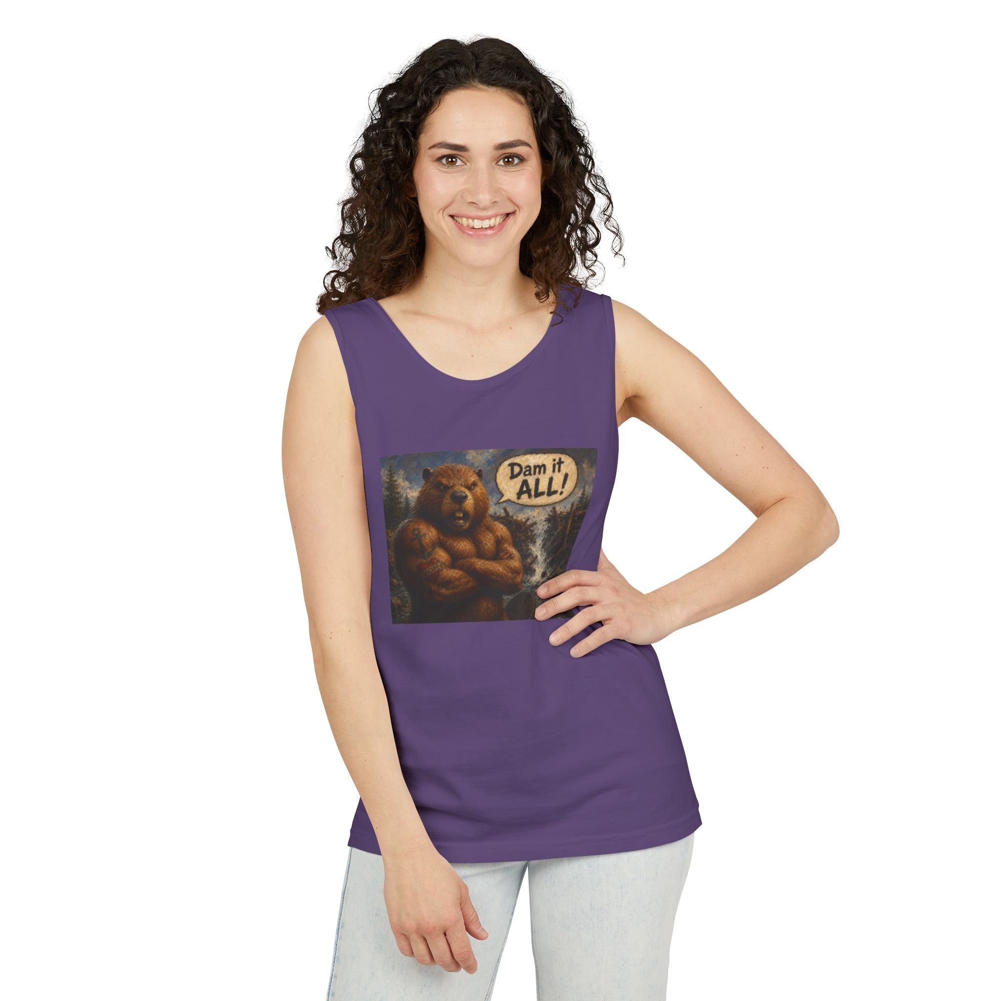 Big Beaver Graphic Tank Top — 'Dam It, All!' Vintage Wilderness Humor