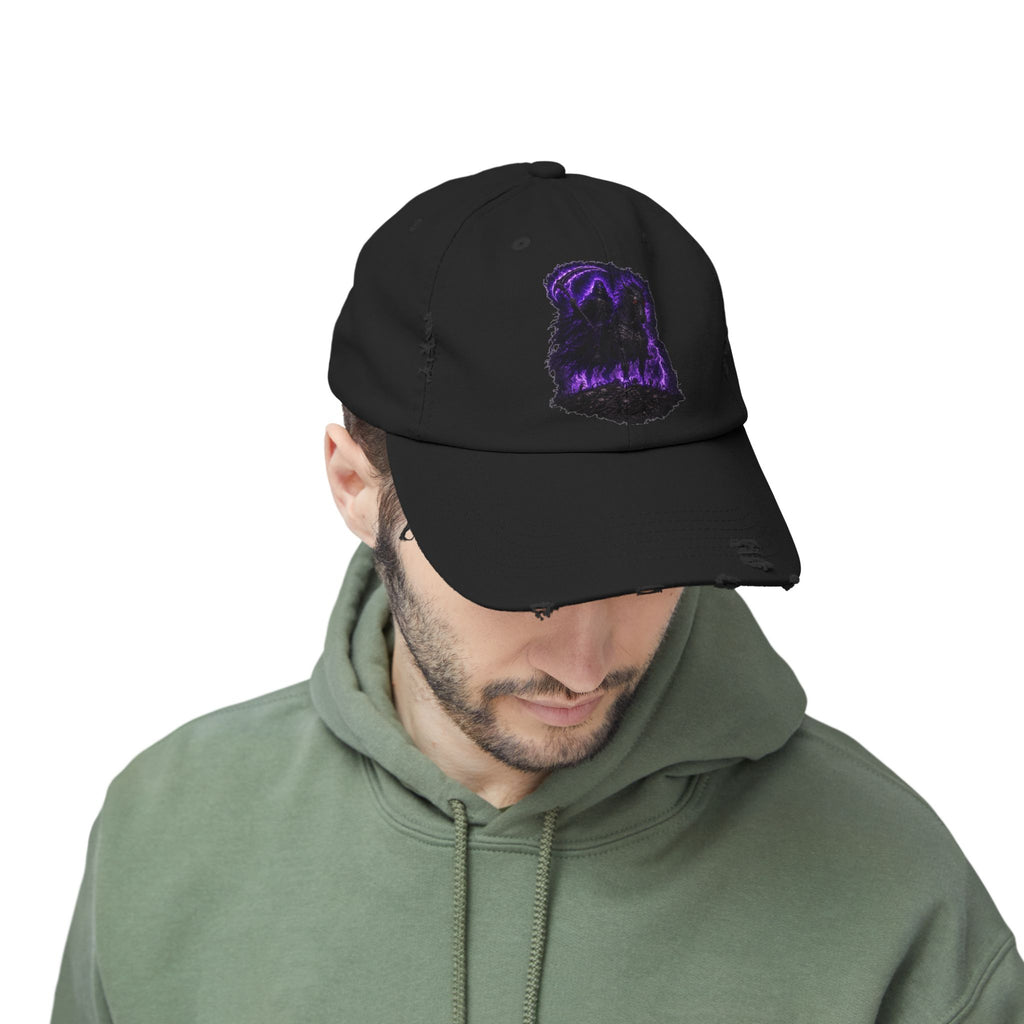 Distressed Black Cap — Purple Glowing Reaper Design