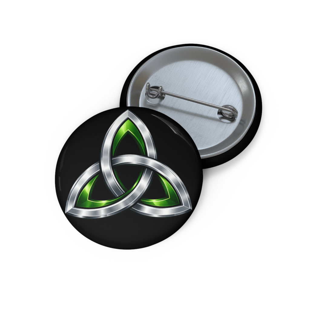 Celtic Trinity Pin Button — Silver & Green Triquetra Enamel Badge