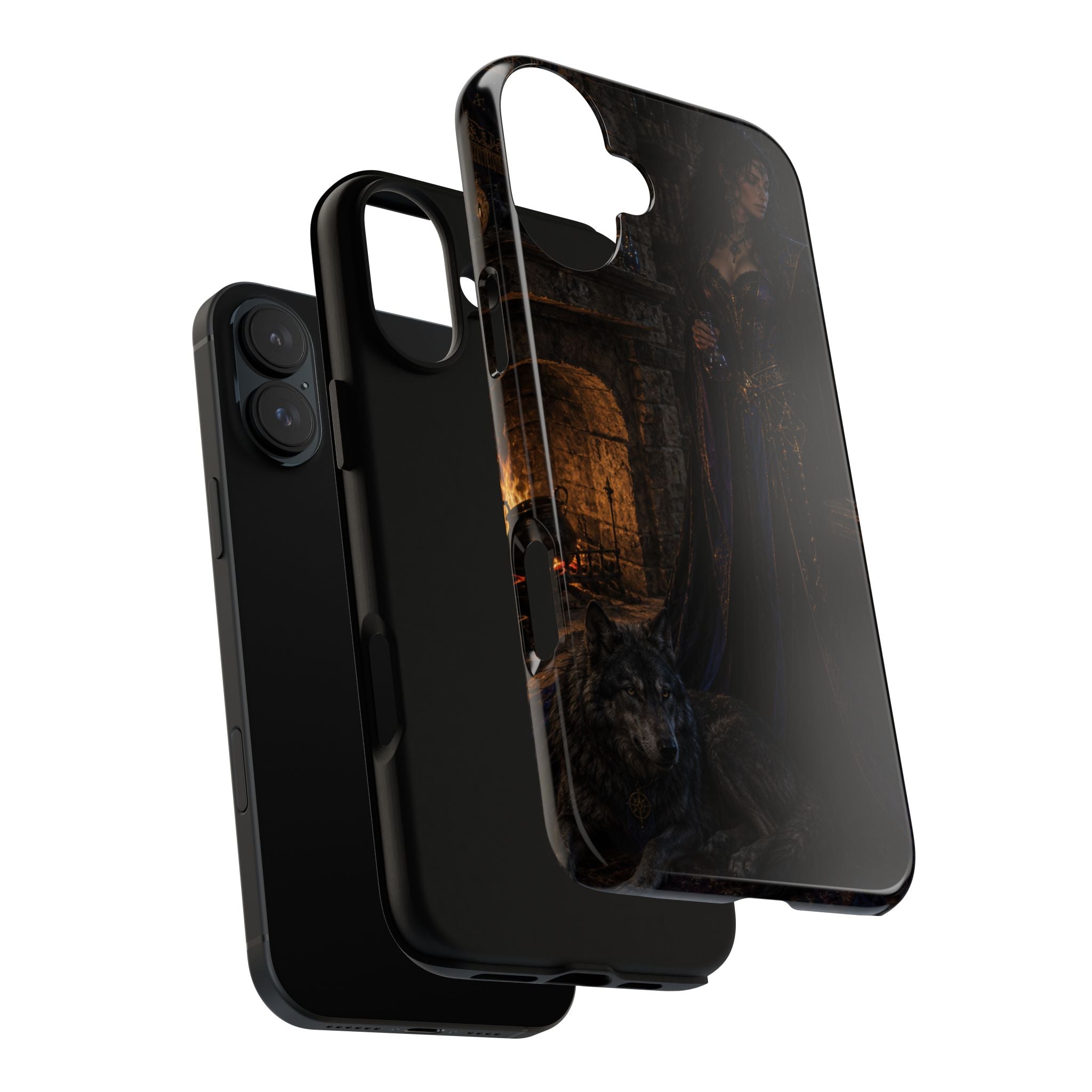 Gothic Witch Phone Case — Dark Fantasy Wolf & Fireplace Tough Case