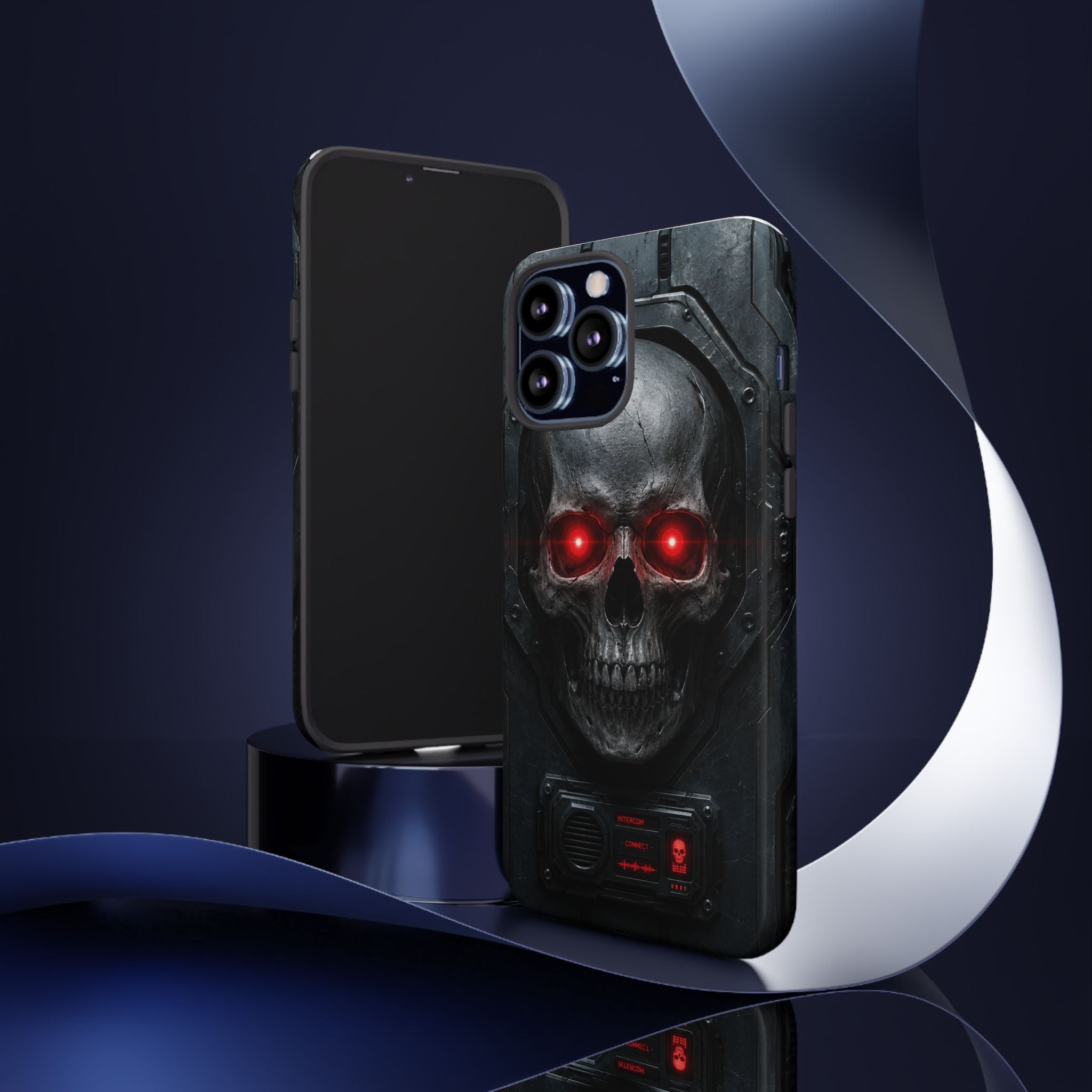 Skull Sentinel Phone Case — Red-Eyed Tactical Skull Protective Case