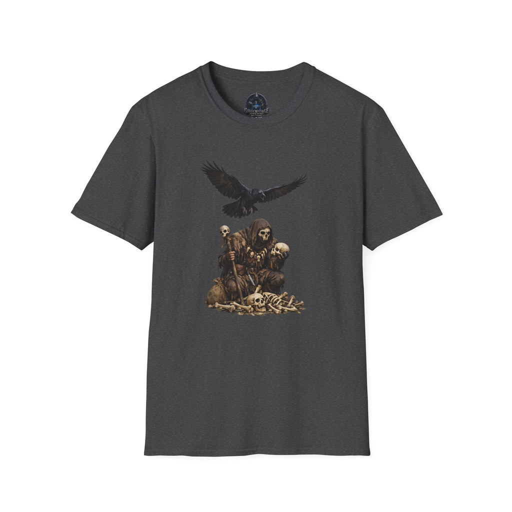 Bone Collector & Raven T-Shirt — Gothic Skull Cemetery Tee