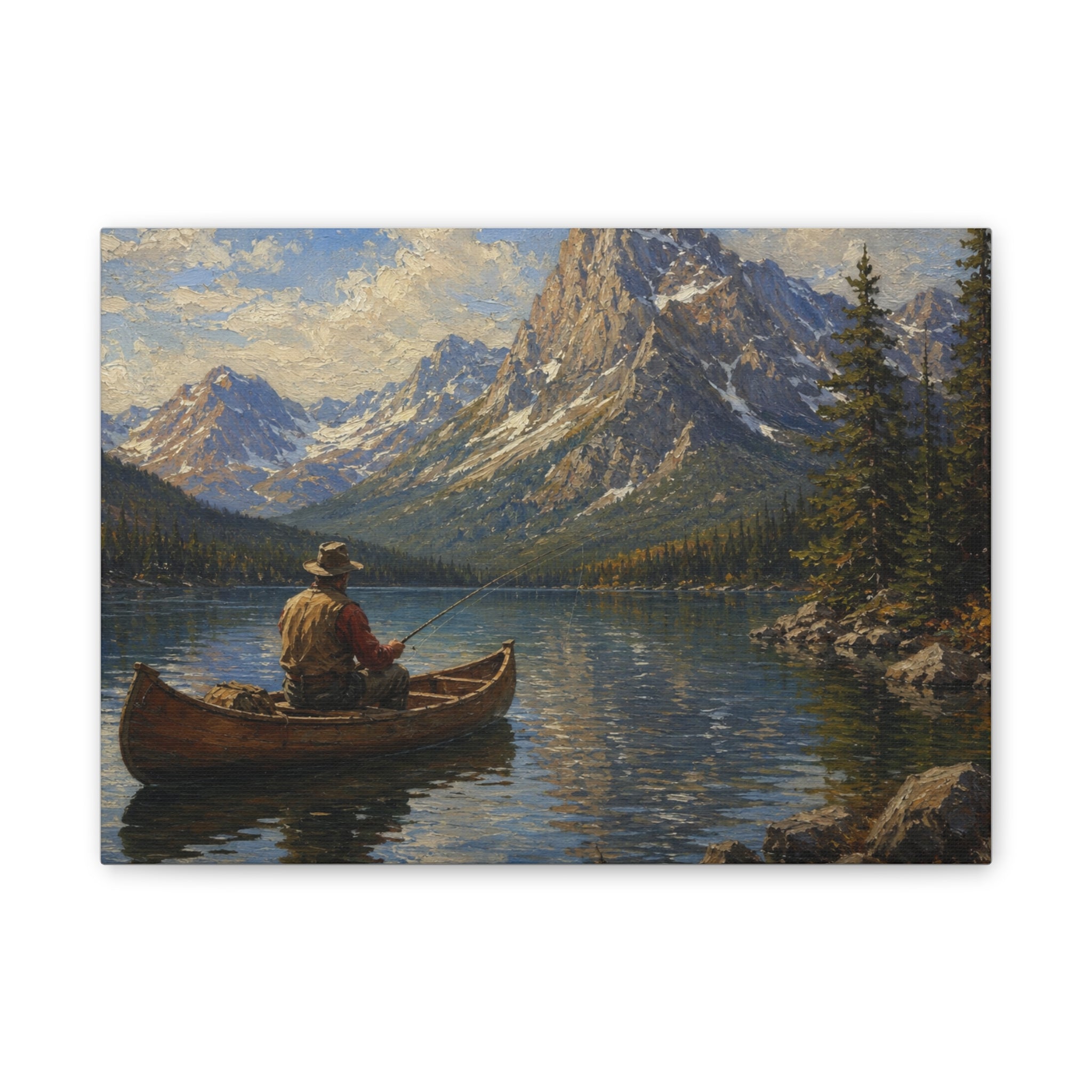 Mountain Lake Canoe Canvas Print