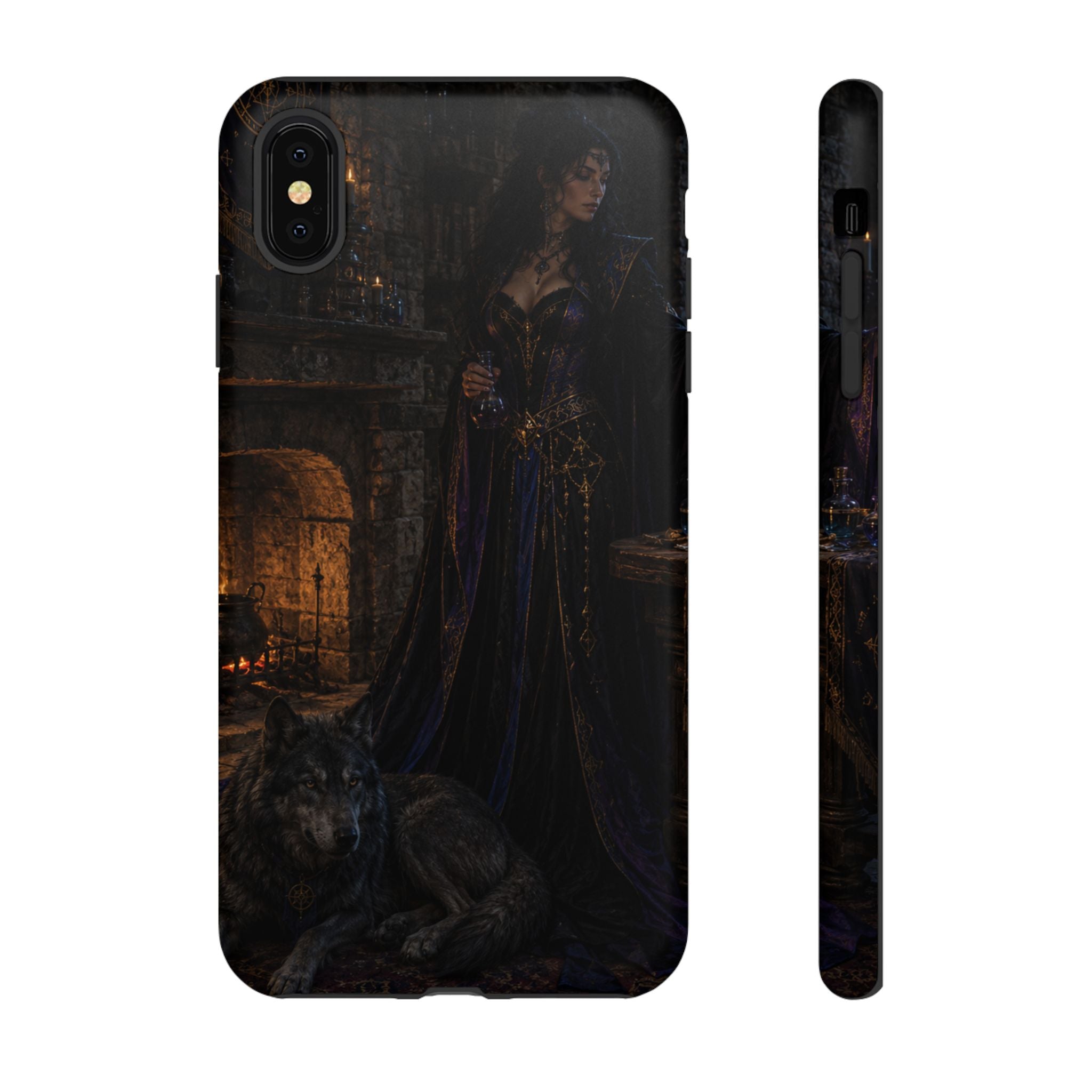 Gothic Witch Phone Case — Dark Fantasy Wolf & Fireplace Tough Case