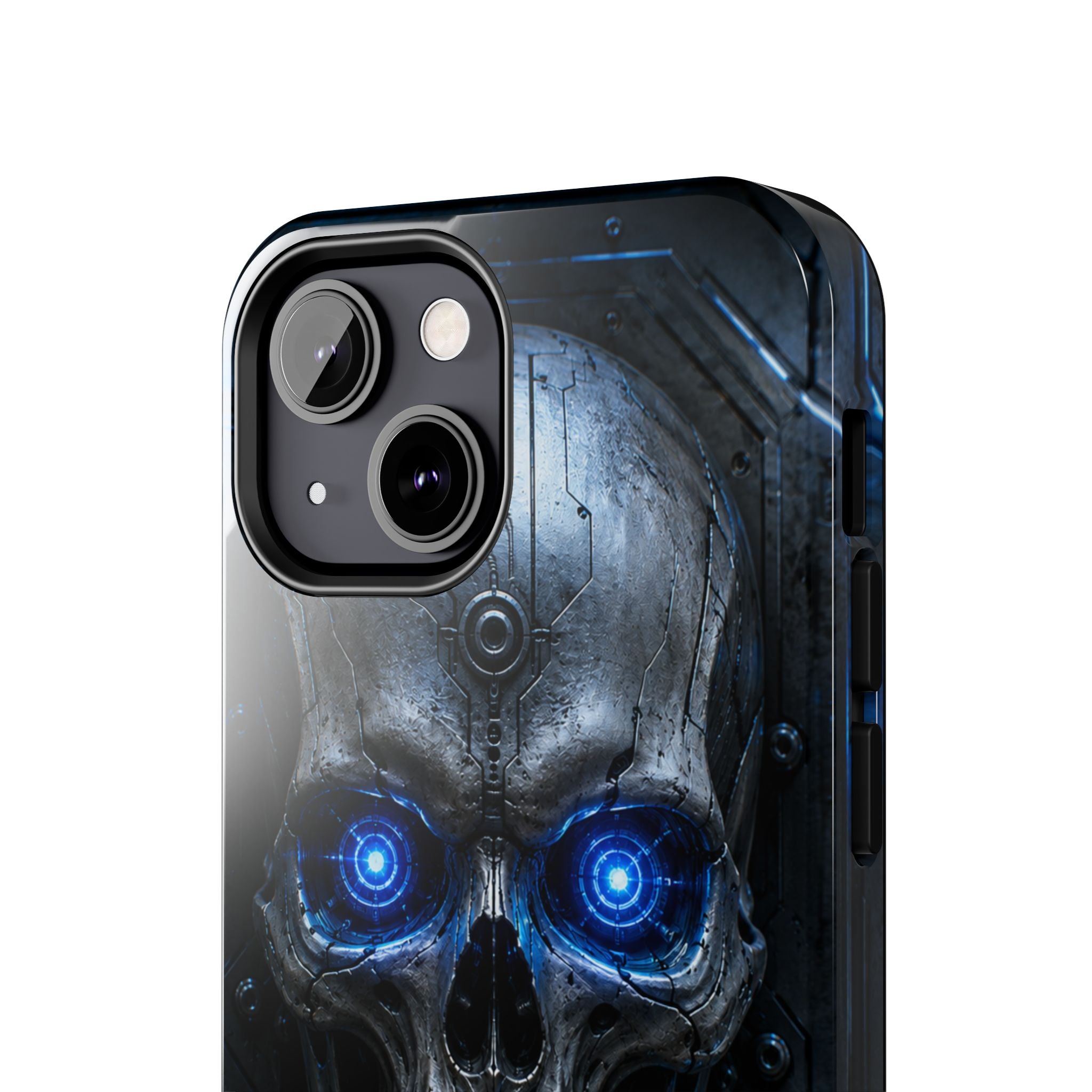 Cyber Skull Tough Phone Case — Blue LED Scary Robot Skull iPhone Case
