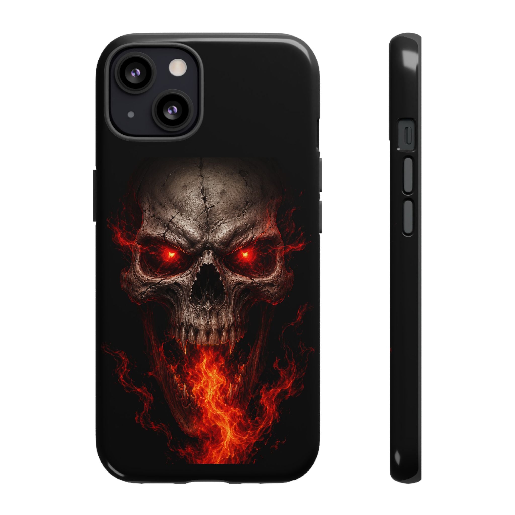 Flaming Skull Tough Case — Heavy-Duty Phone Case with Red-Eye Skull Design