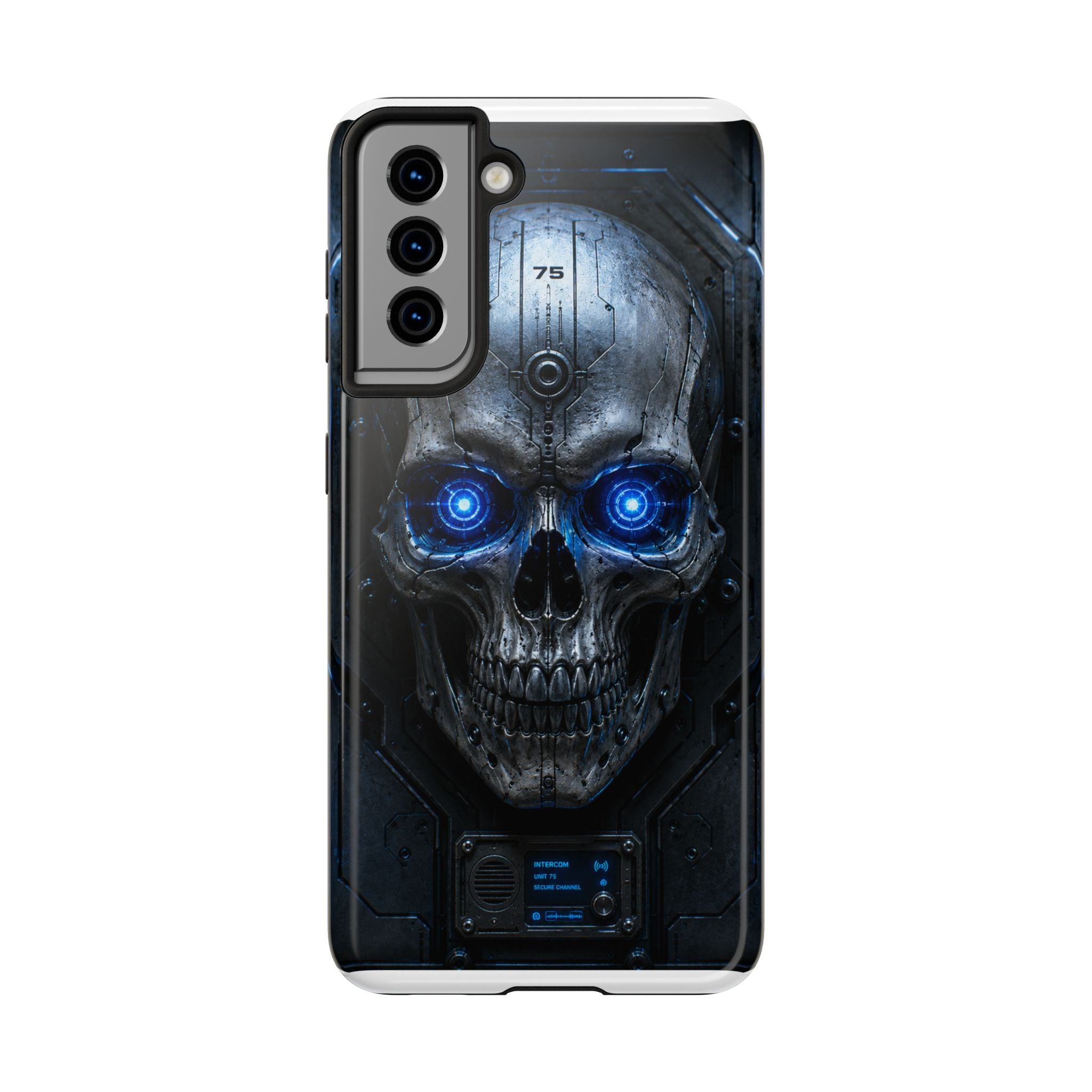 Cyber Skull Tough Phone Case — Blue LED Scary Robot Skull iPhone Case