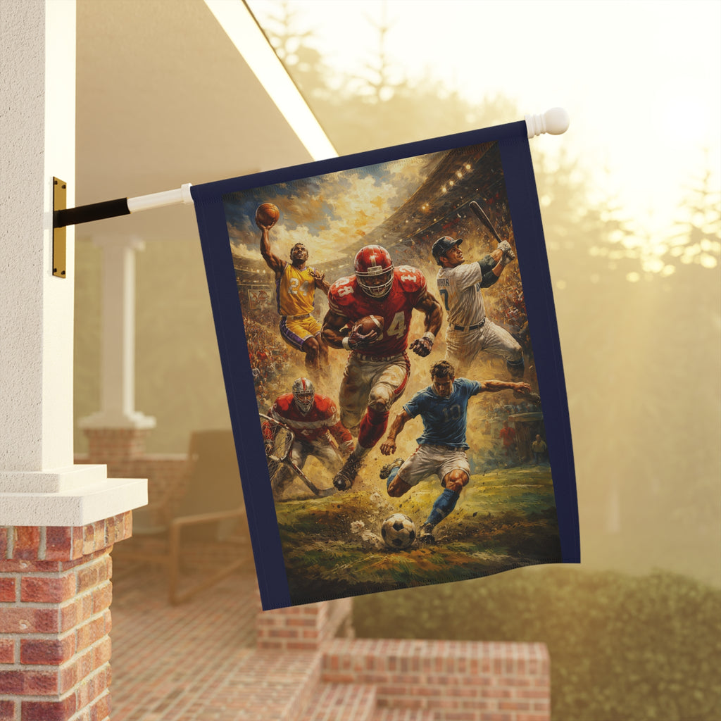 Sports Collage Garden Flag - Football, Basketball, Soccer & Baseball Outdoor Banner