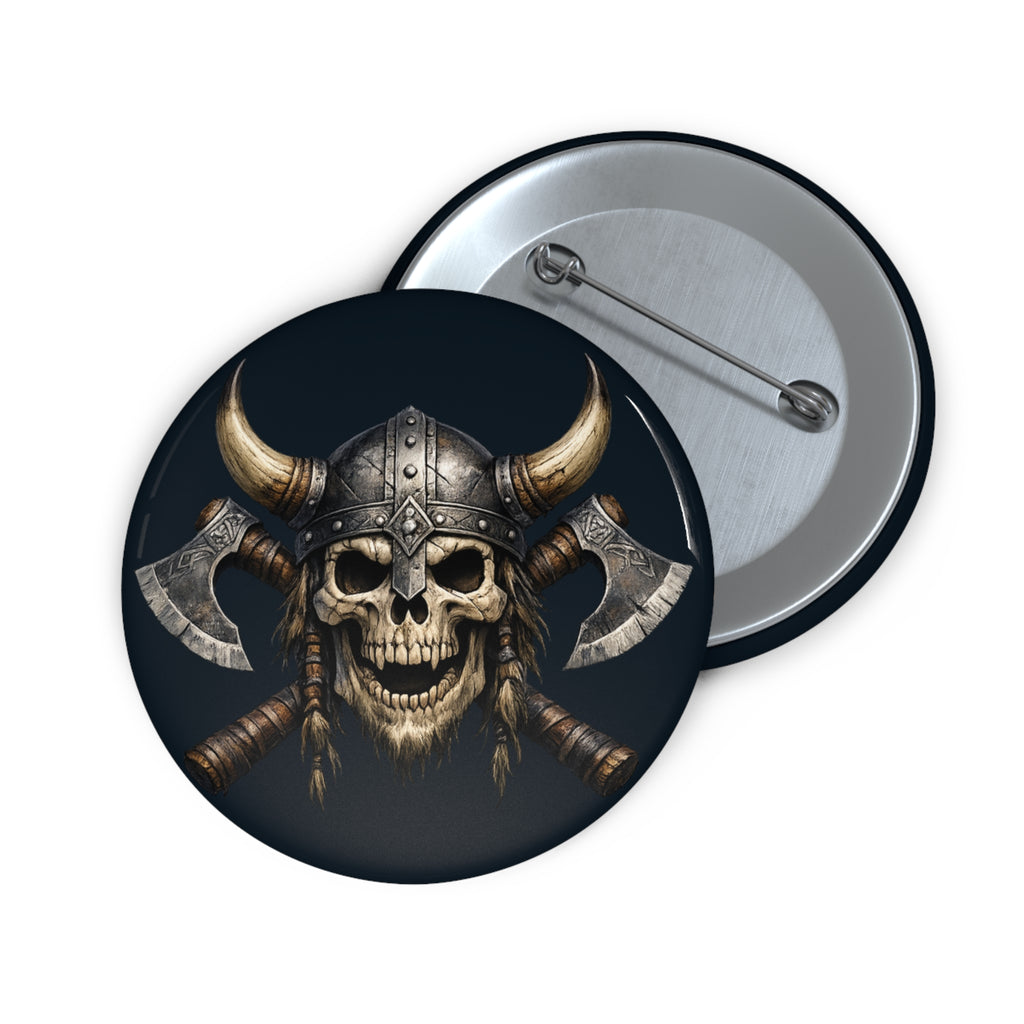 Viking Skull Button Pin — Axe Helmet Metal Badge