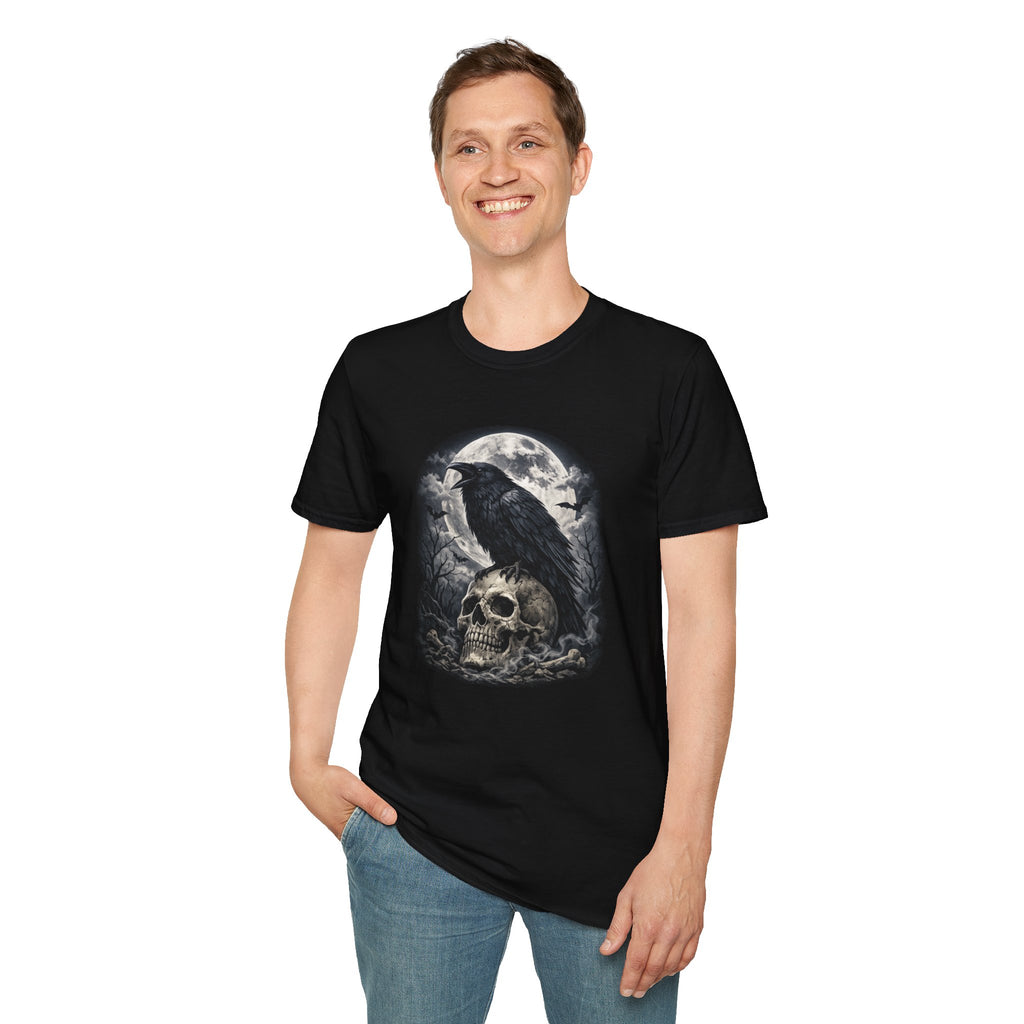 Raven & Skull Moon T-Shirt — Gothic Crow Graphic Tee