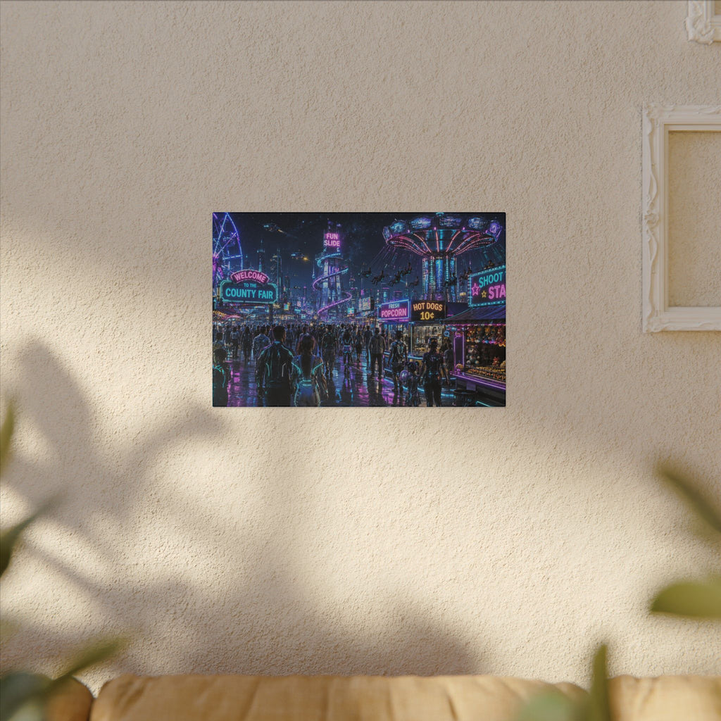 Neon County Fair Canvas Wall Art — Stretched Matte Carnival Nightscape