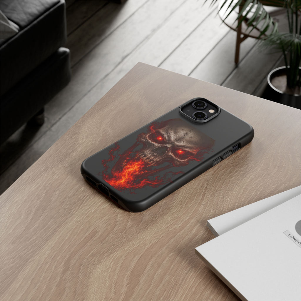 Flaming Skull Tough Case — Heavy-Duty Phone Case with Red-Eye Skull Design