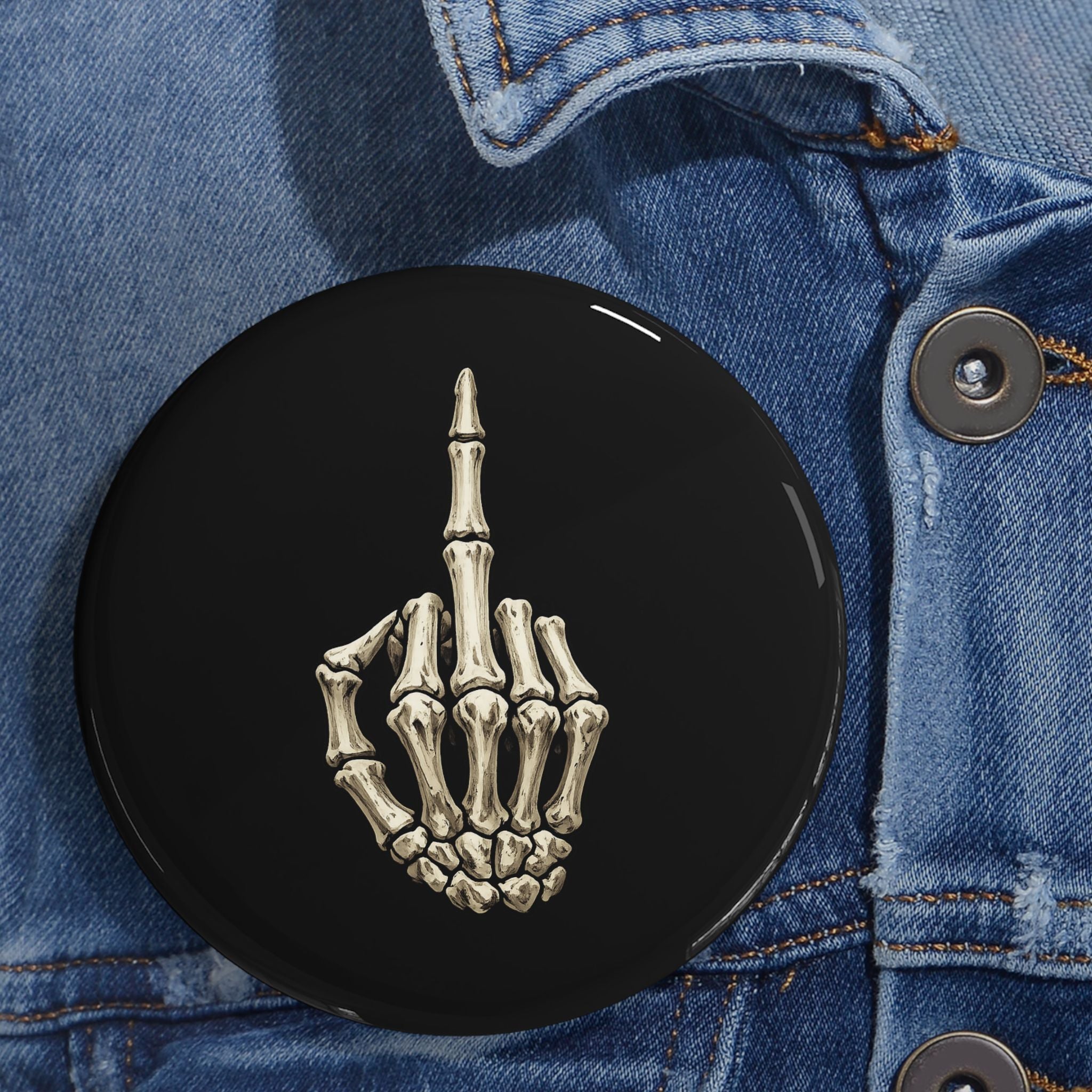 Skeleton Finger Round Pin — Gothic Punk Enamel Button