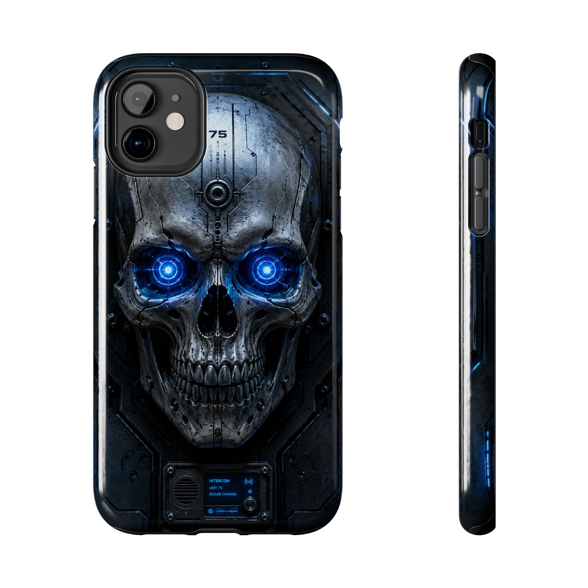 Cyber Skull Tough Phone Case — Blue LED Scary Robot Skull iPhone Case