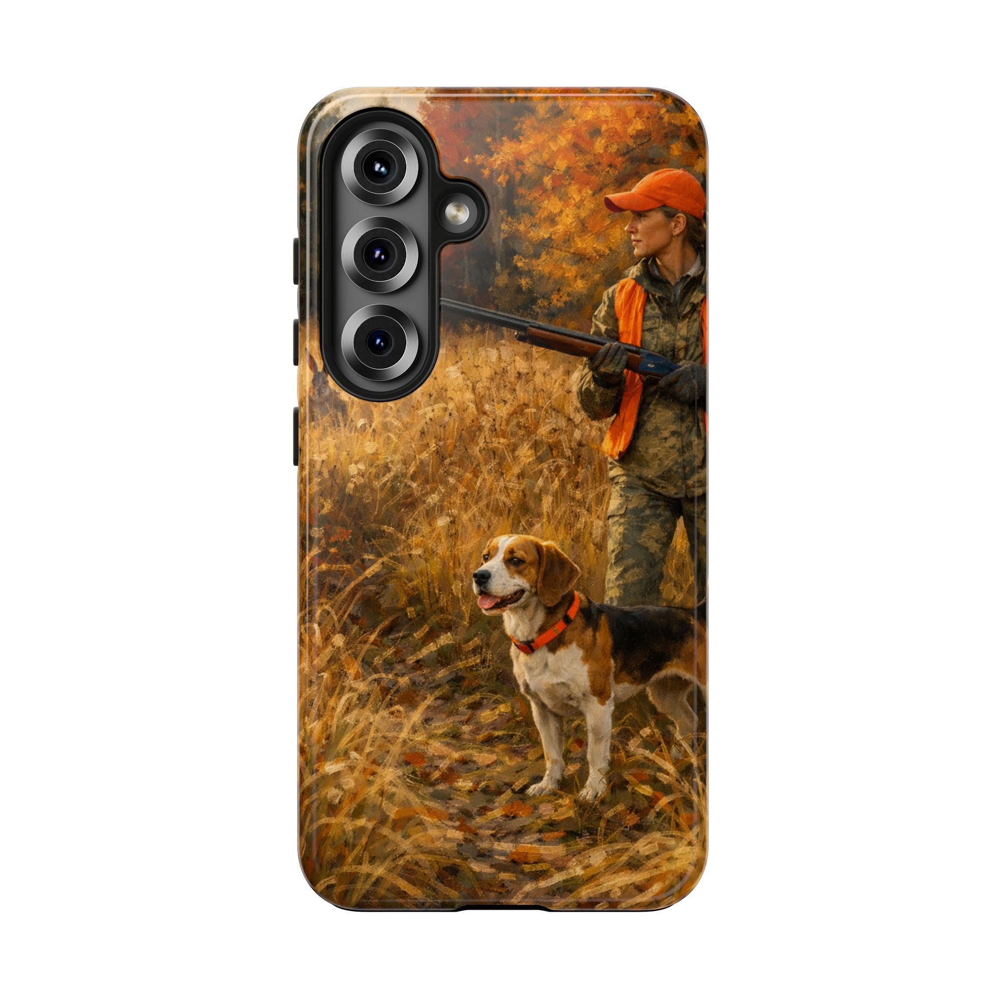 Hunting Scene Tough Phone Case — Hunter & Beagle Autumn Field Protective Cover