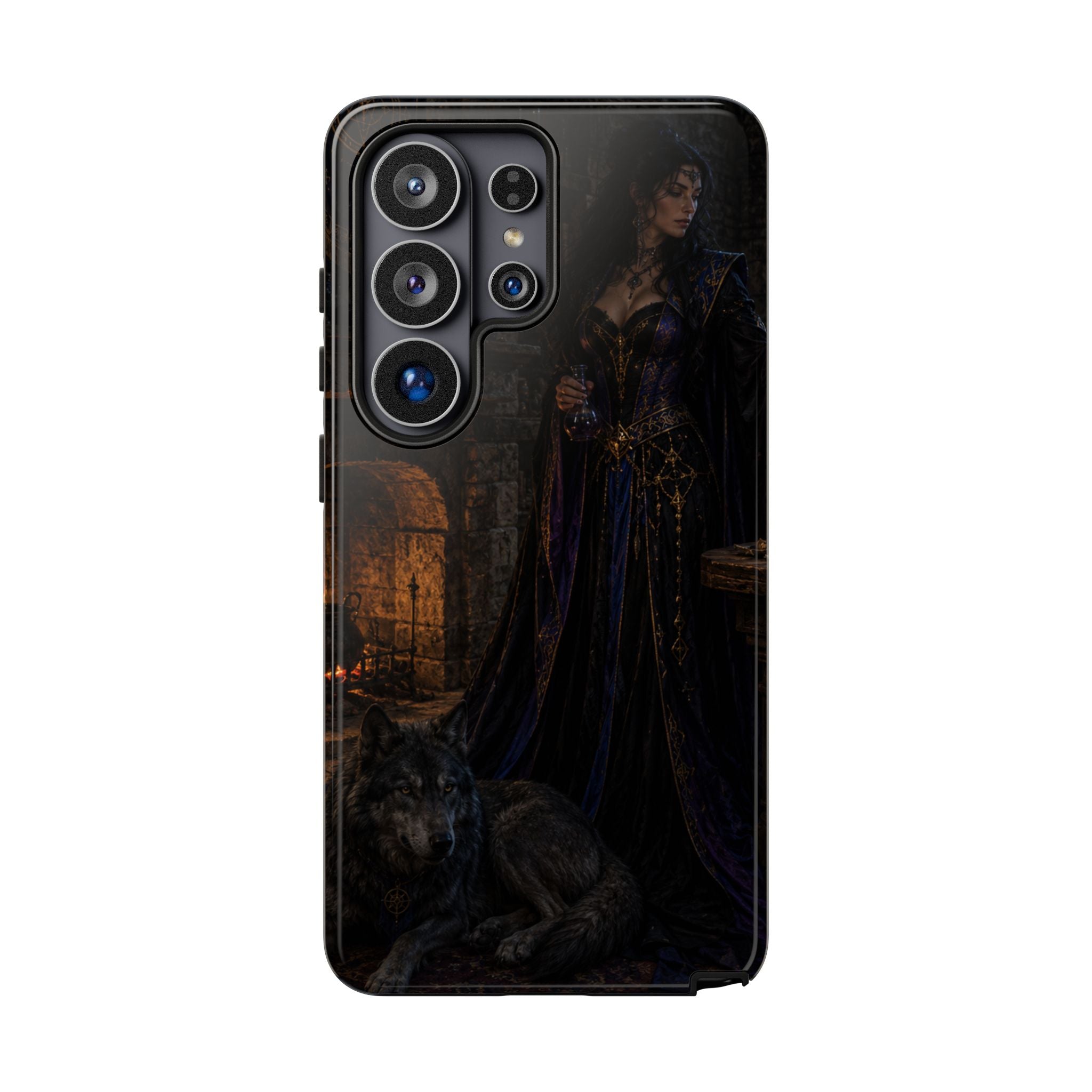 Gothic Witch Phone Case — Dark Fantasy Wolf & Fireplace Tough Case
