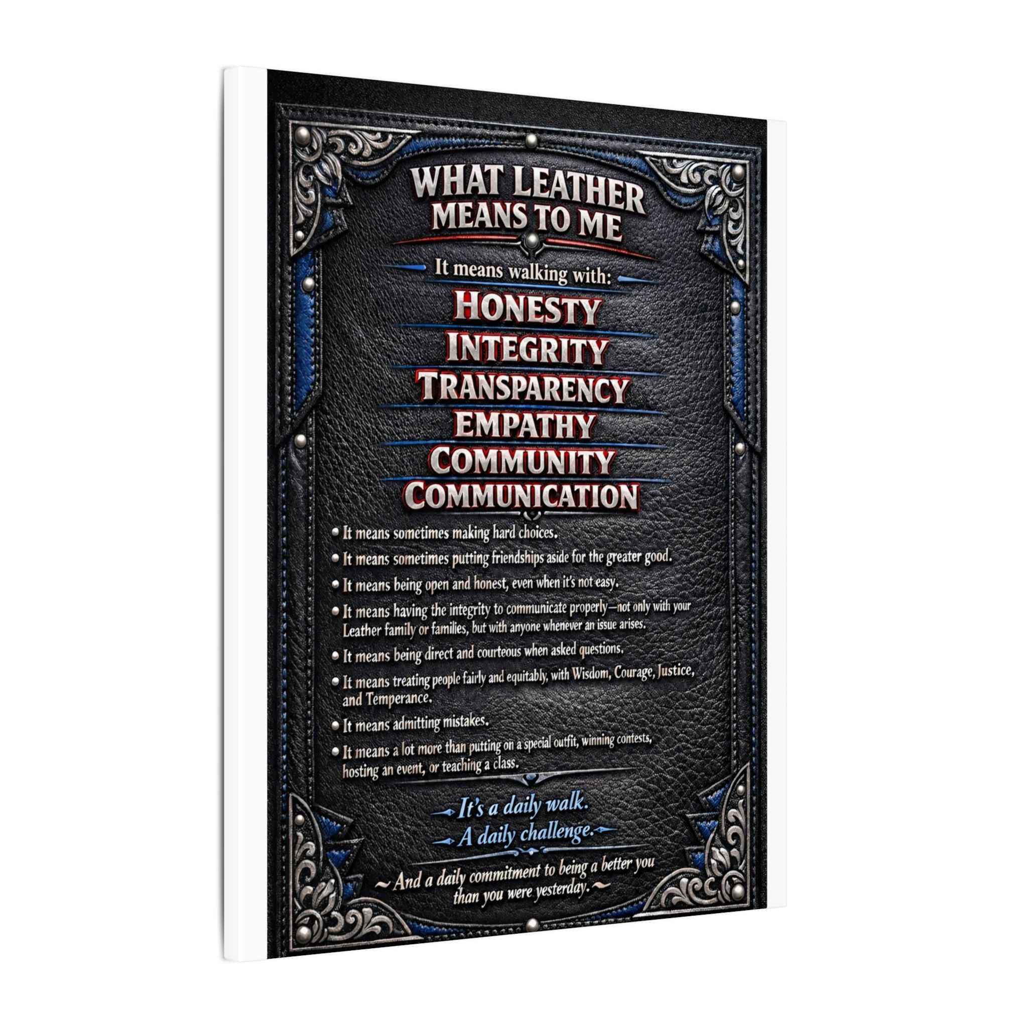 Canvas Wall Art — “What Leather Means to Me” Inspirational Thoughts