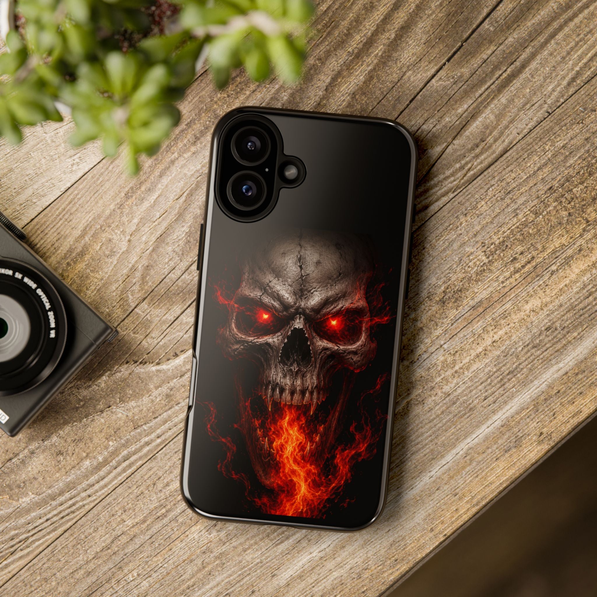 Flaming Skull Tough Case — Heavy-Duty Phone Case with Red-Eye Skull Design