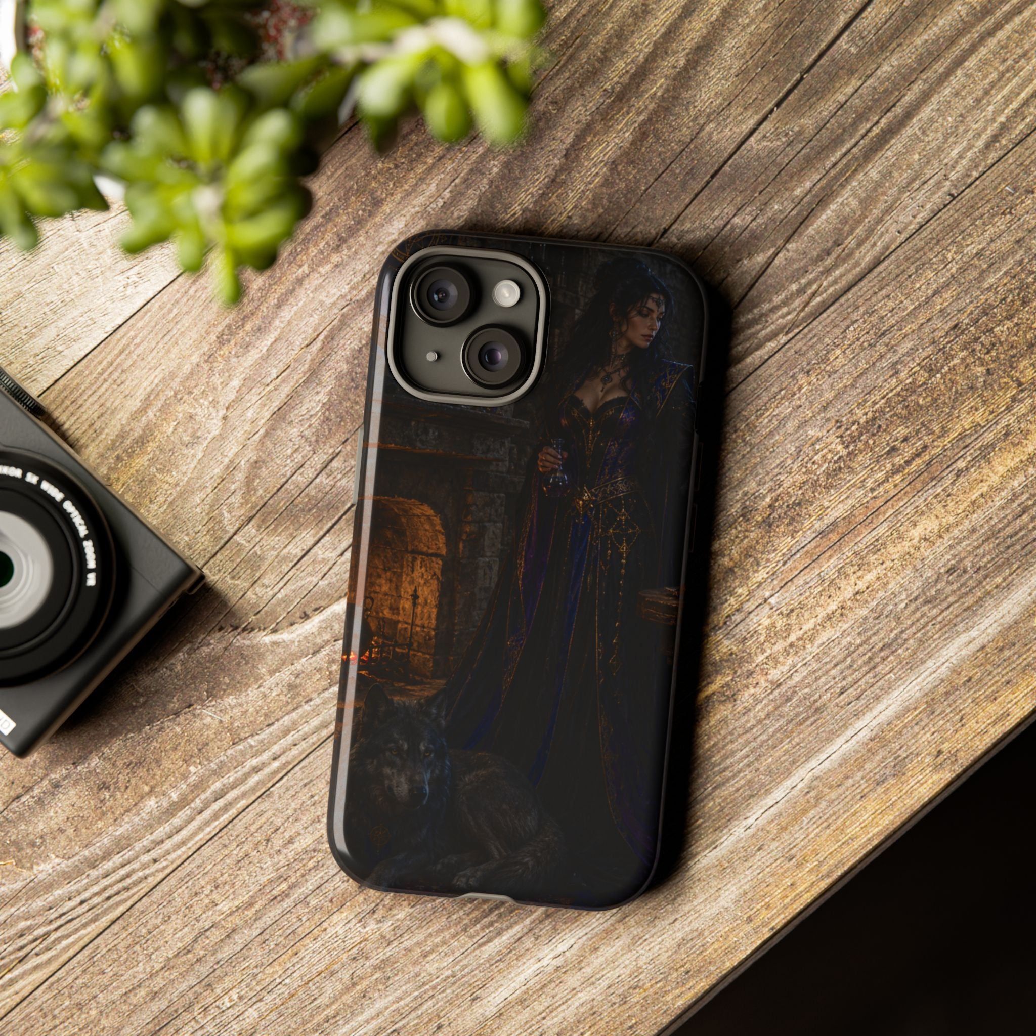 Gothic Witch Phone Case — Dark Fantasy Wolf & Fireplace Tough Case